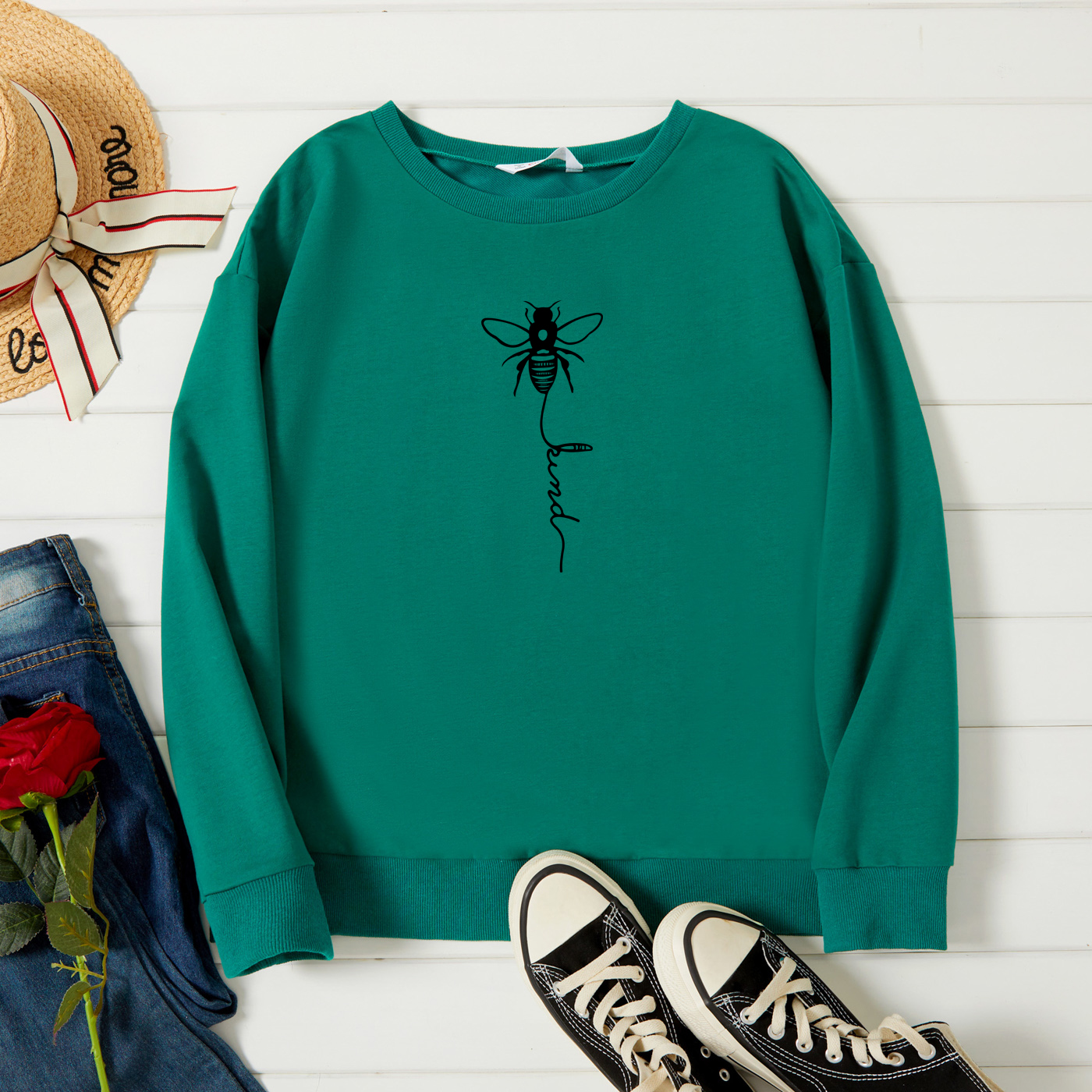

Graphic Green Long-sleeve Pullover For Women