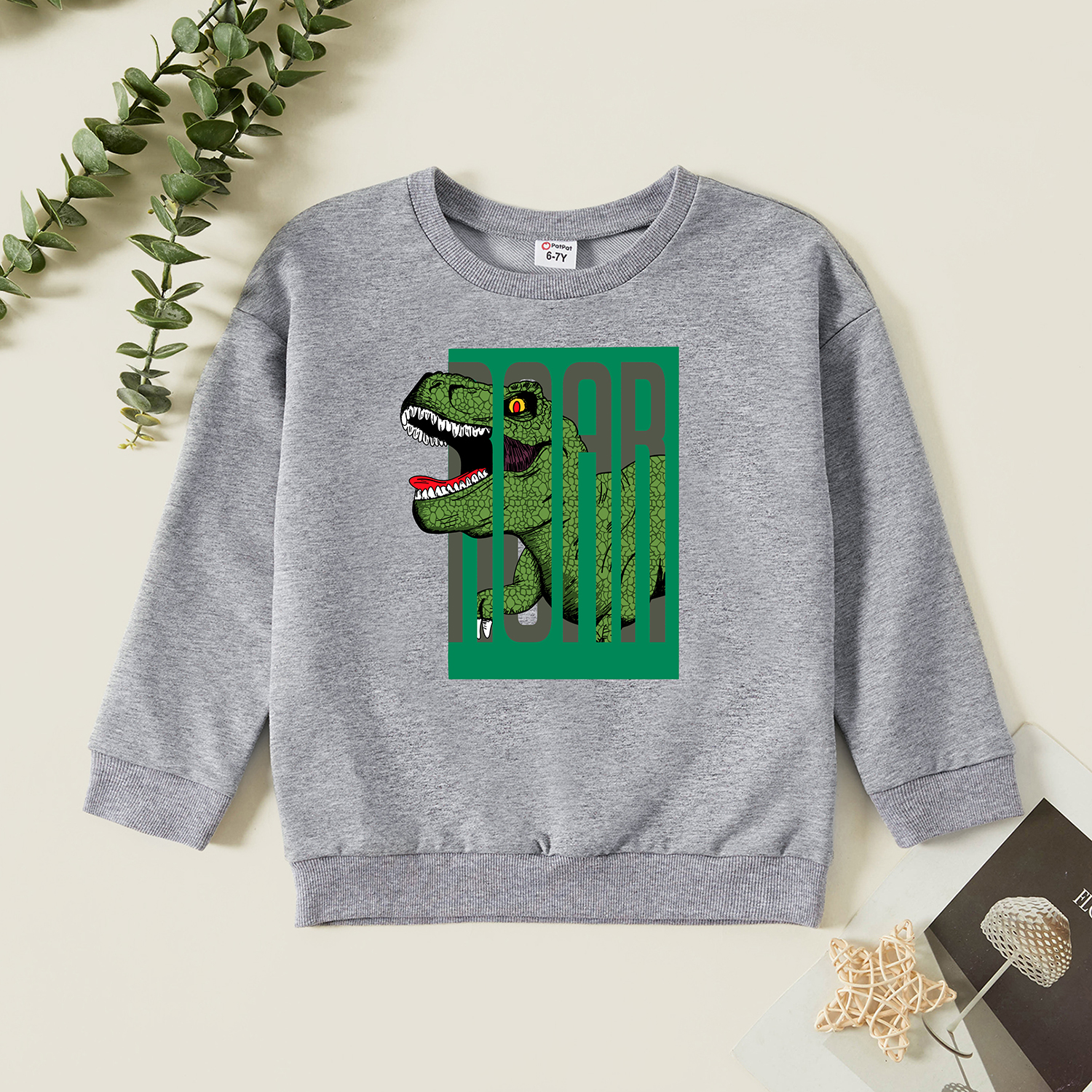 

Kid Boy Graphic Dinosaur and Letter Print Long-sleeve Pullover
