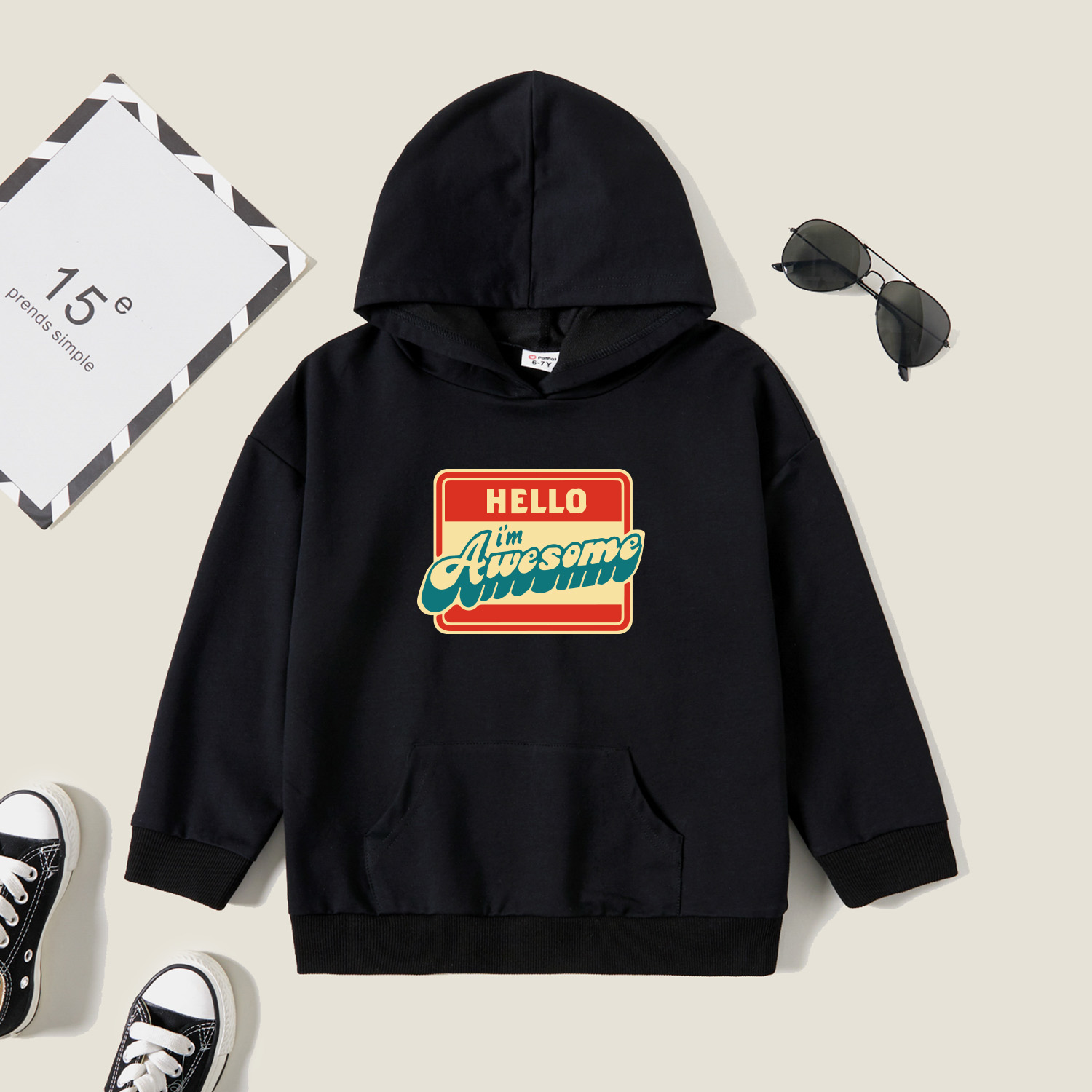 

Kids Graphic Black Long-sleeve Hooded Pullover