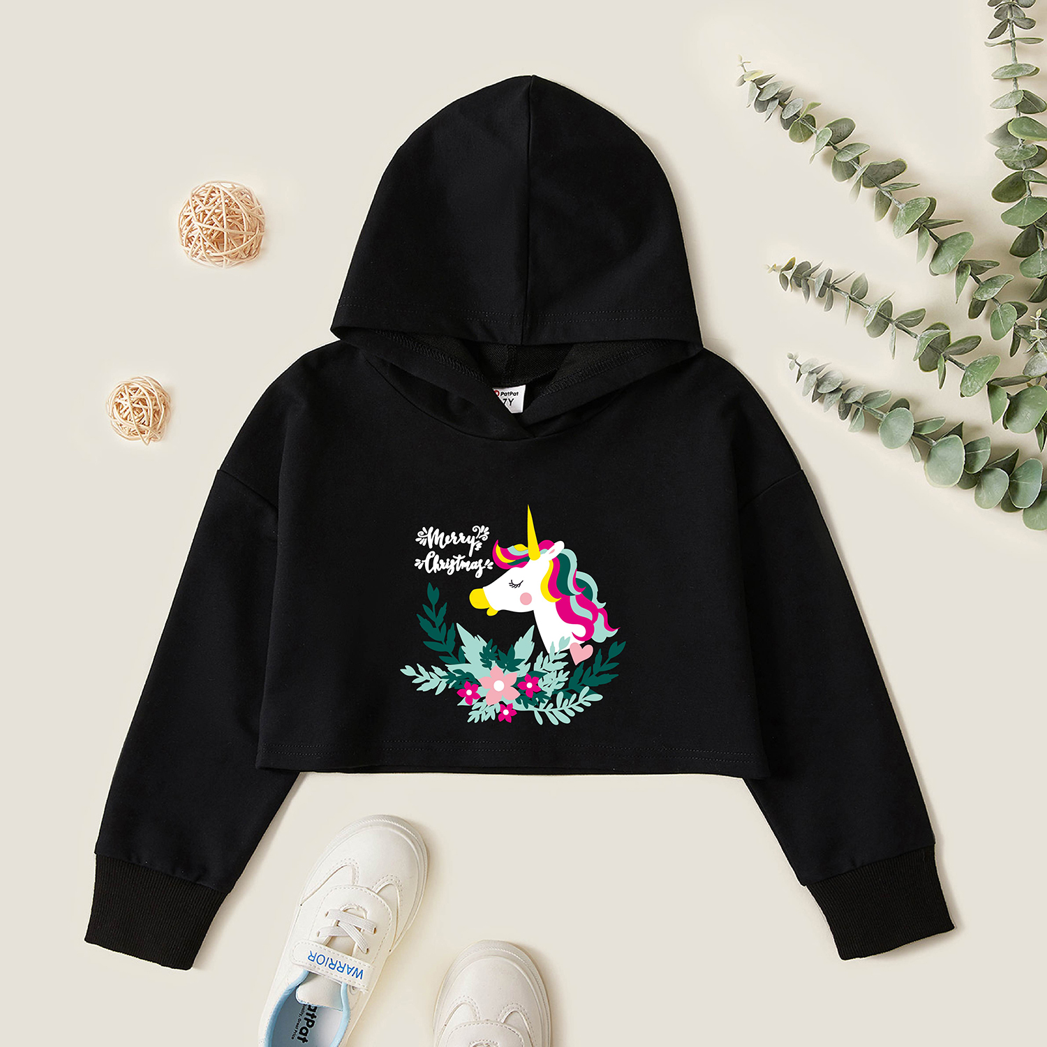 

Kids Graphic Black Long-sleeve Hooded Pullover