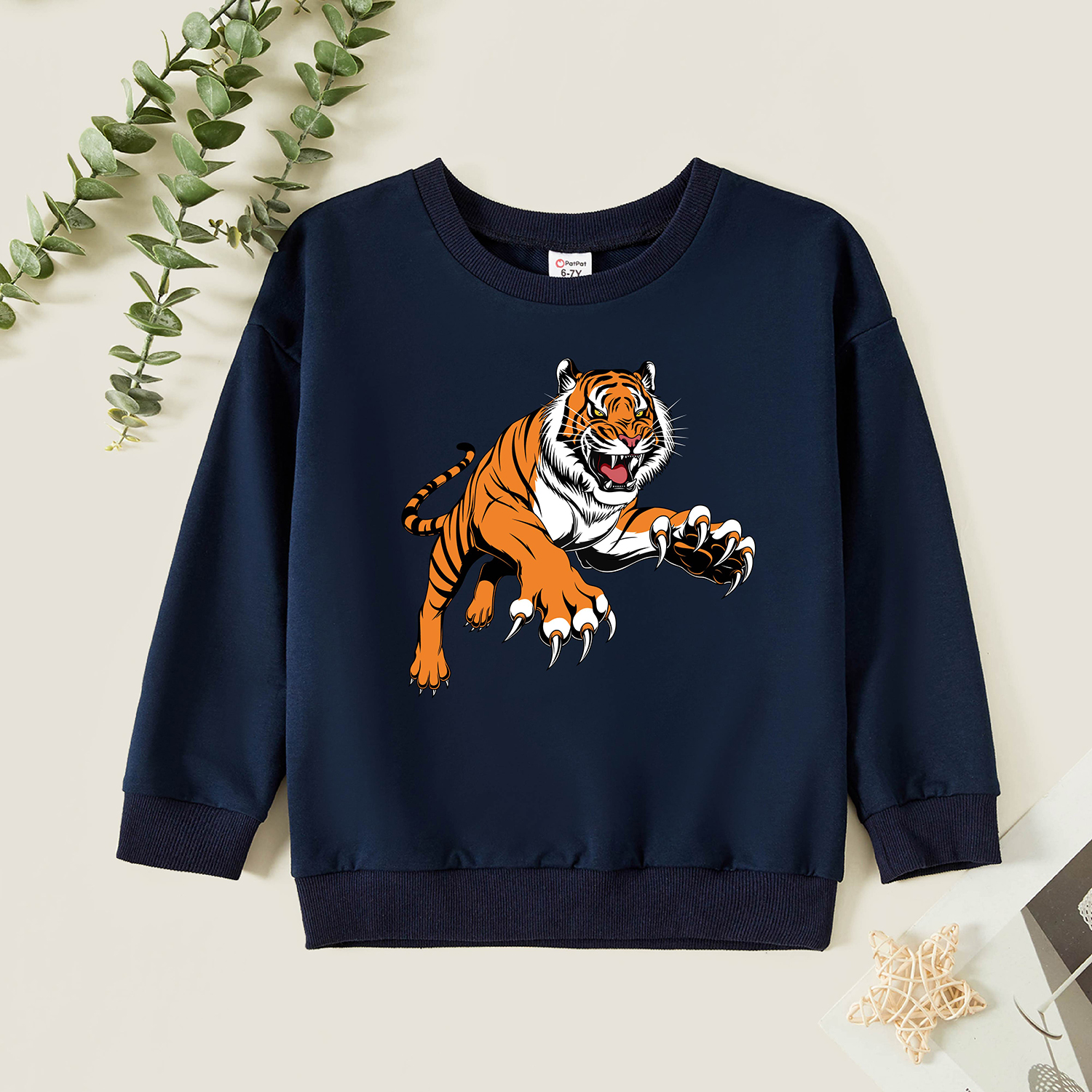 

Kid Boy Graphic Tiger Print Long-sleeve Pullover
