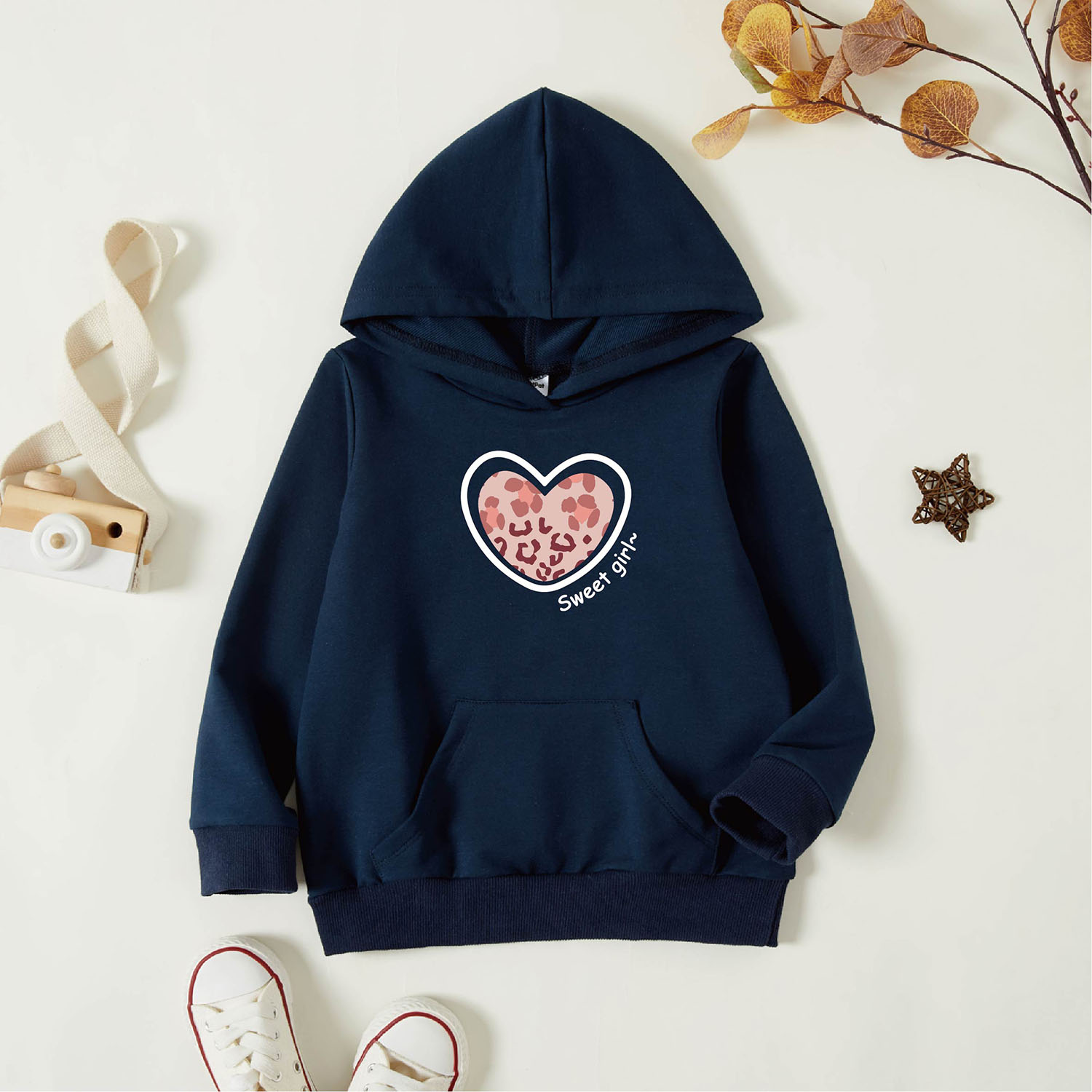 

Toddler Graphic Dark Blue Long-sleeve Hooded Pullover