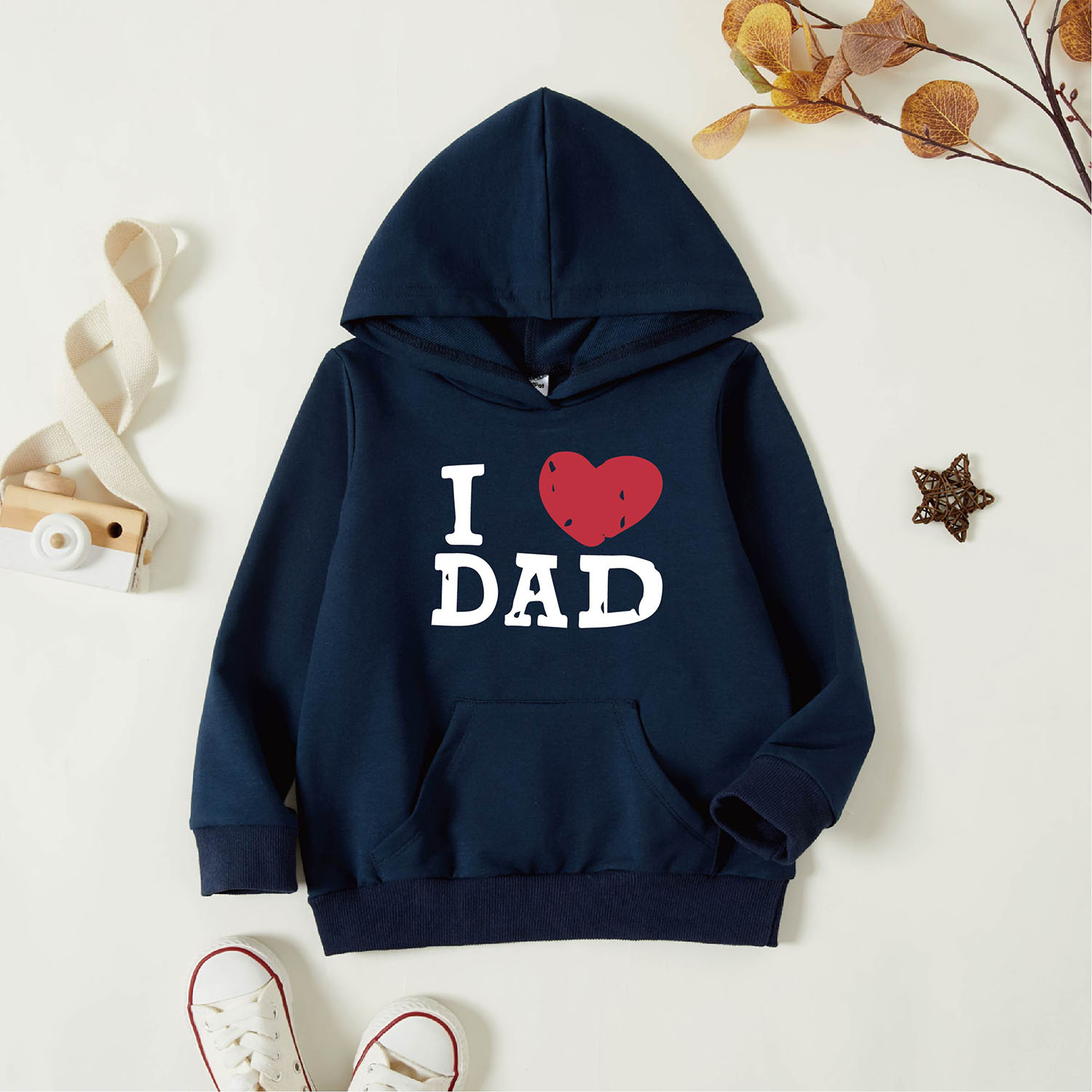 

Toddler Graphic Heart-shaped and Letter Print Long-sleeve Hooded Pullover