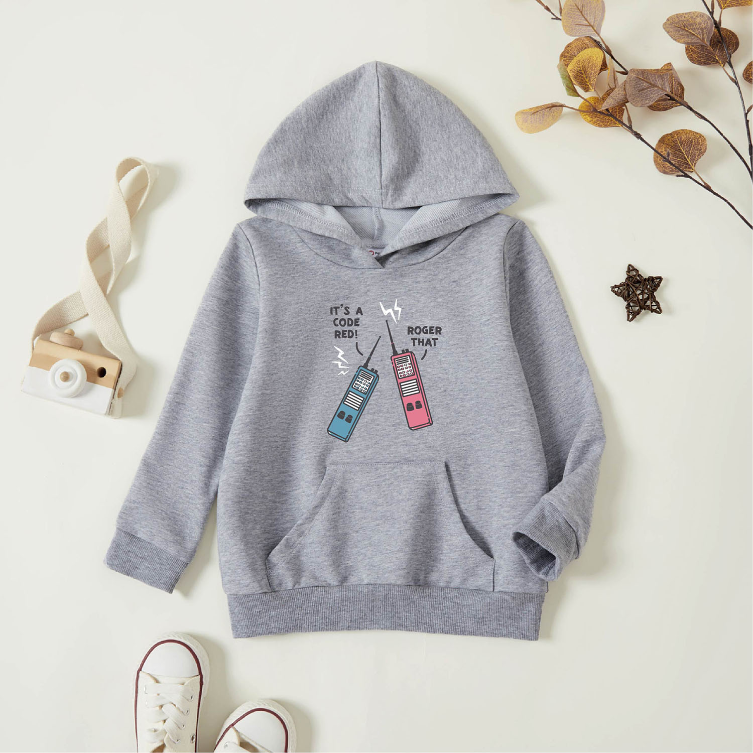 

Toddler Graphic Light gray Long-sleeve Hooded Pullover