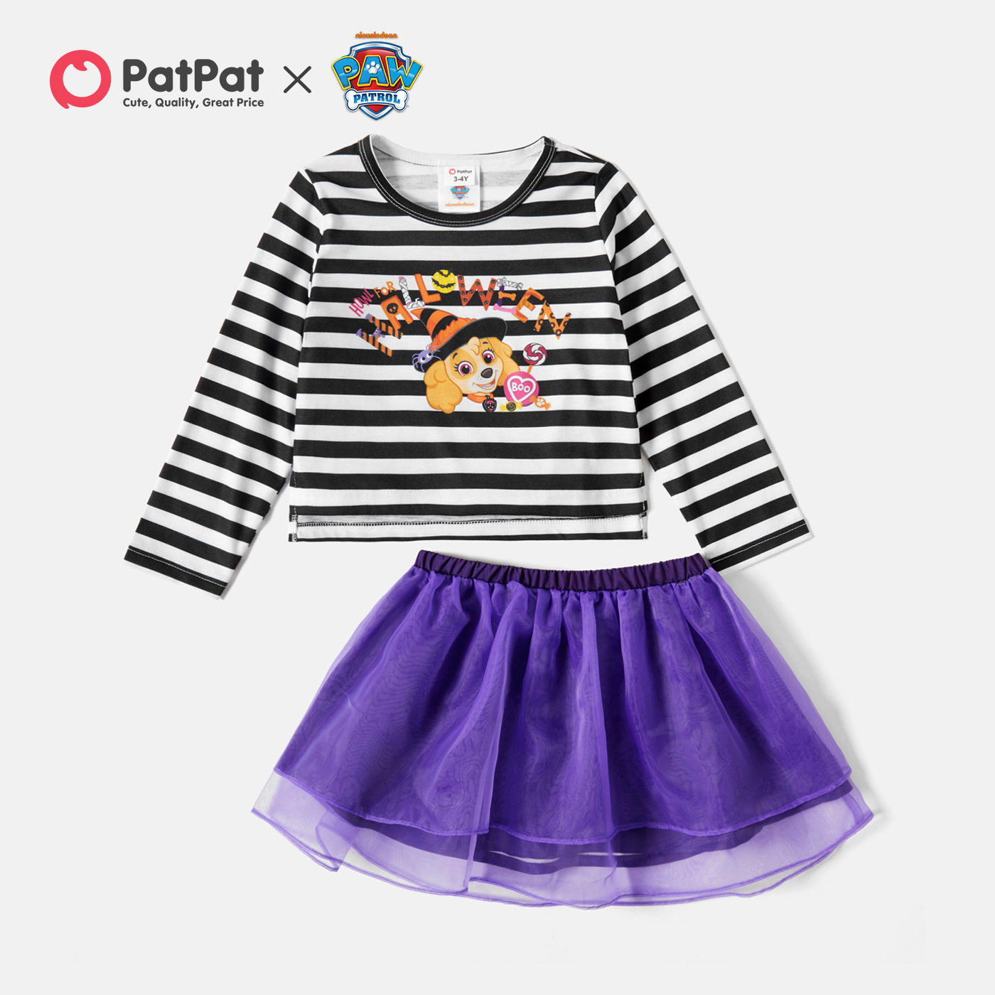 

PAW Patrol 2-piece Toddler Girl Halloween Stripe Tee and Mesh Skirt Sets