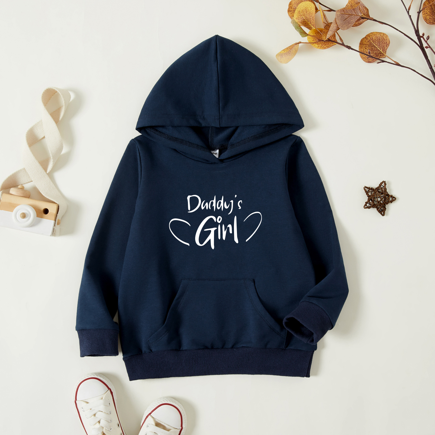 

Toddler Girl Graphic Letter Print Long-sleeve Hooded Pullover