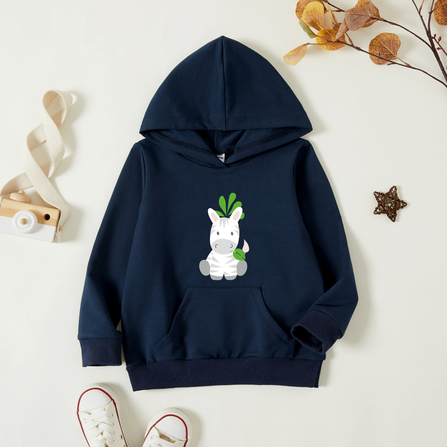 

Toddler Graphic Dark Blue Long-sleeve Hooded Pullover