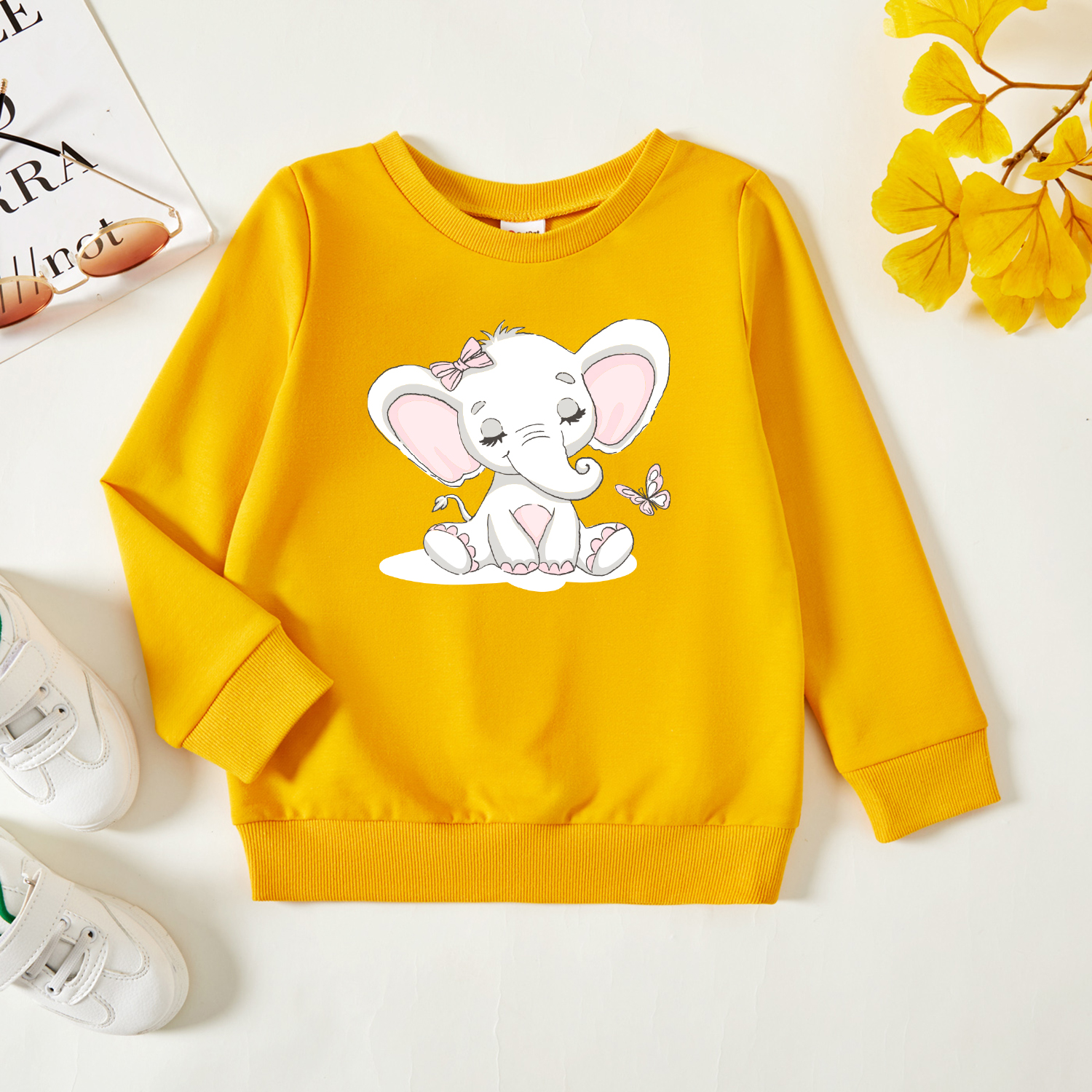 

Toddler Graphic Elephant and Butterfly Print Long-sleeve Pullover