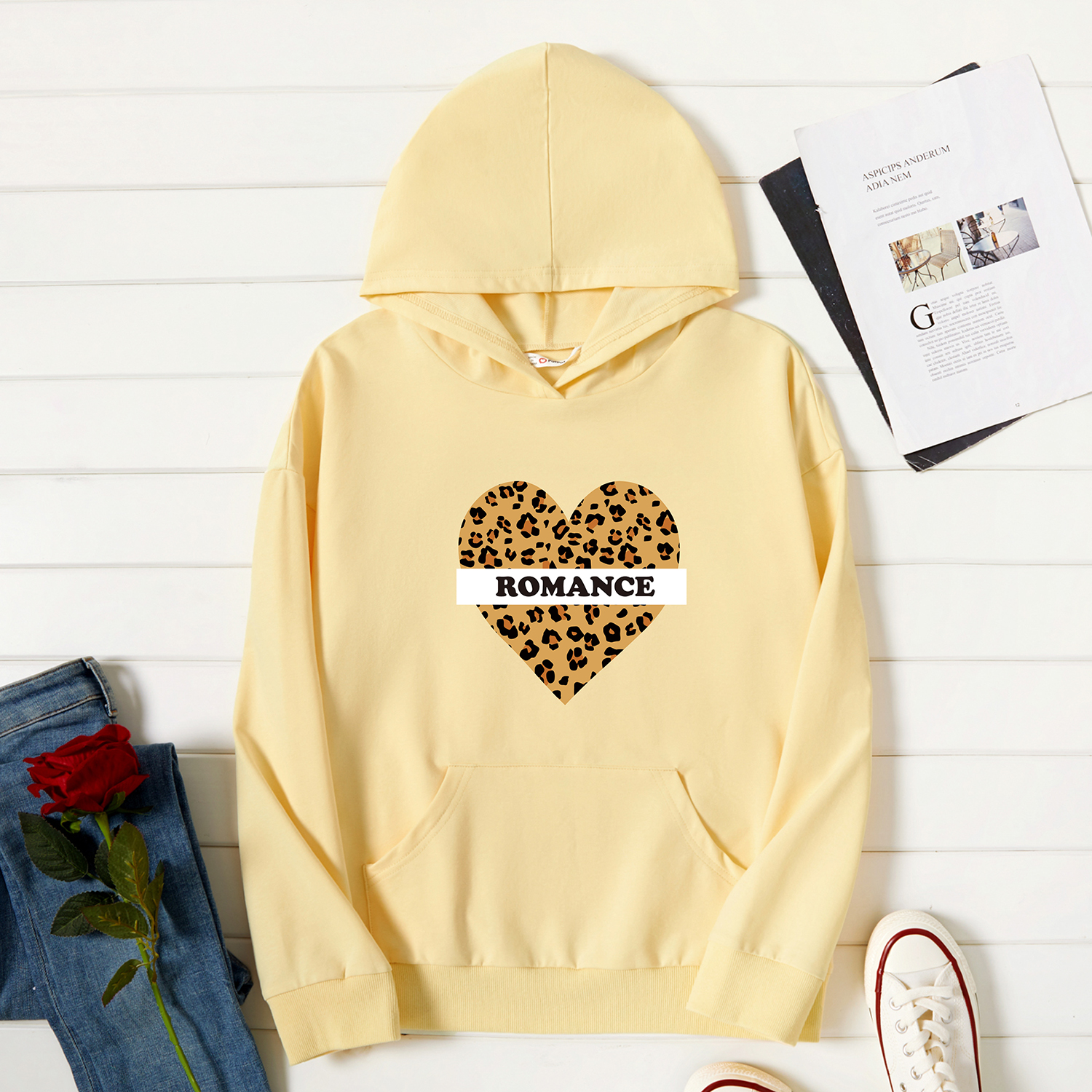 

Graphic Beige Long-sleeve Hooded Pullover For Women