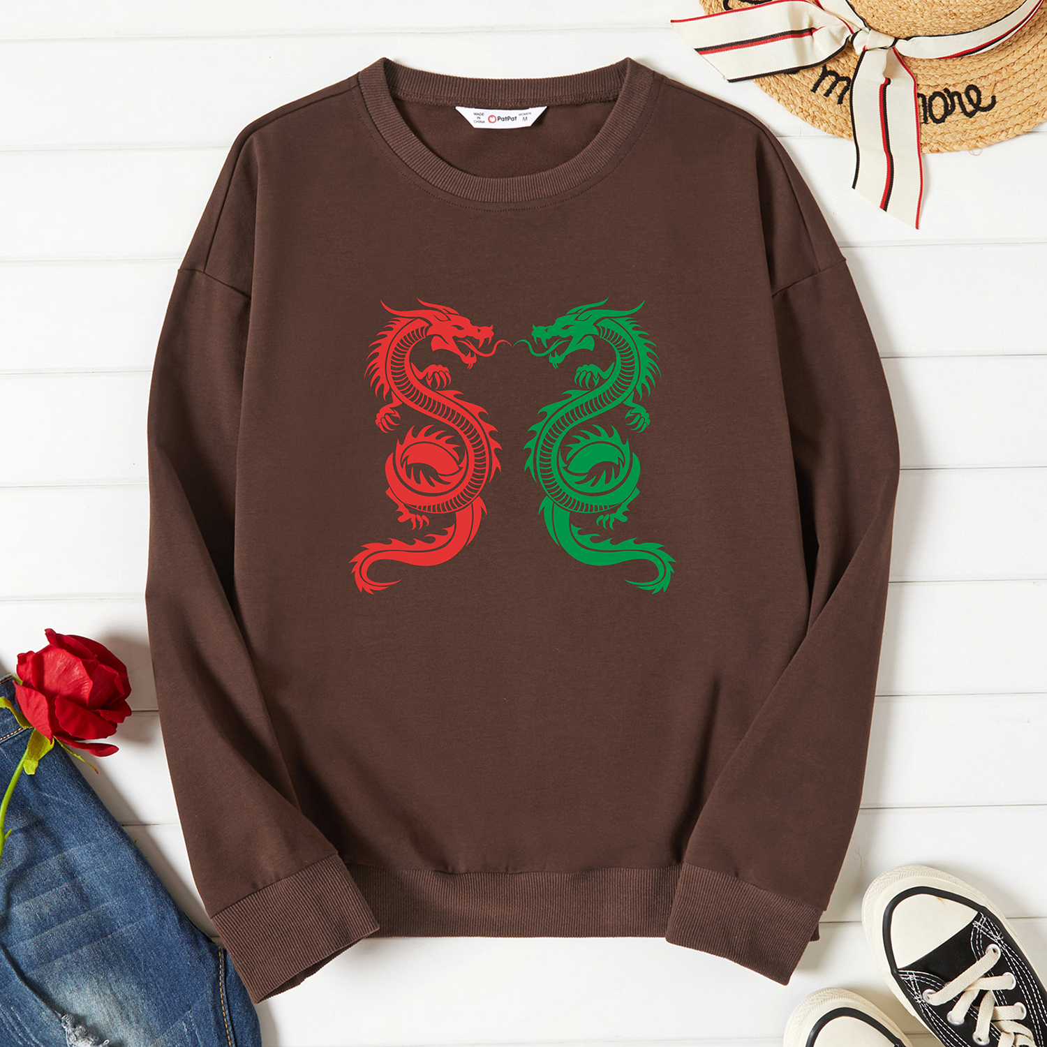 

Graphic Brown Long-sleeve Pullover For Women