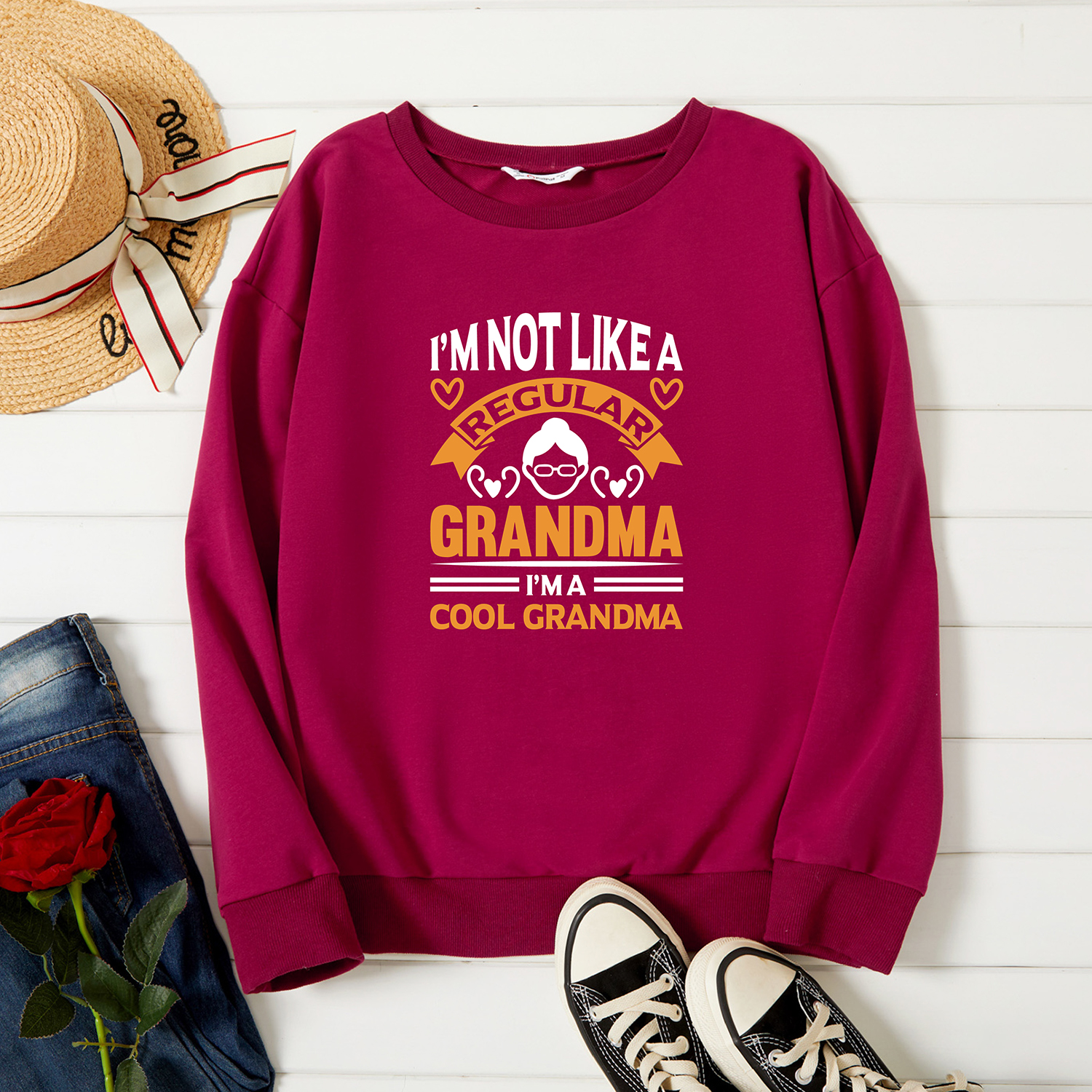 

Graphic Burgundy Long-sleeve Pullover For Women