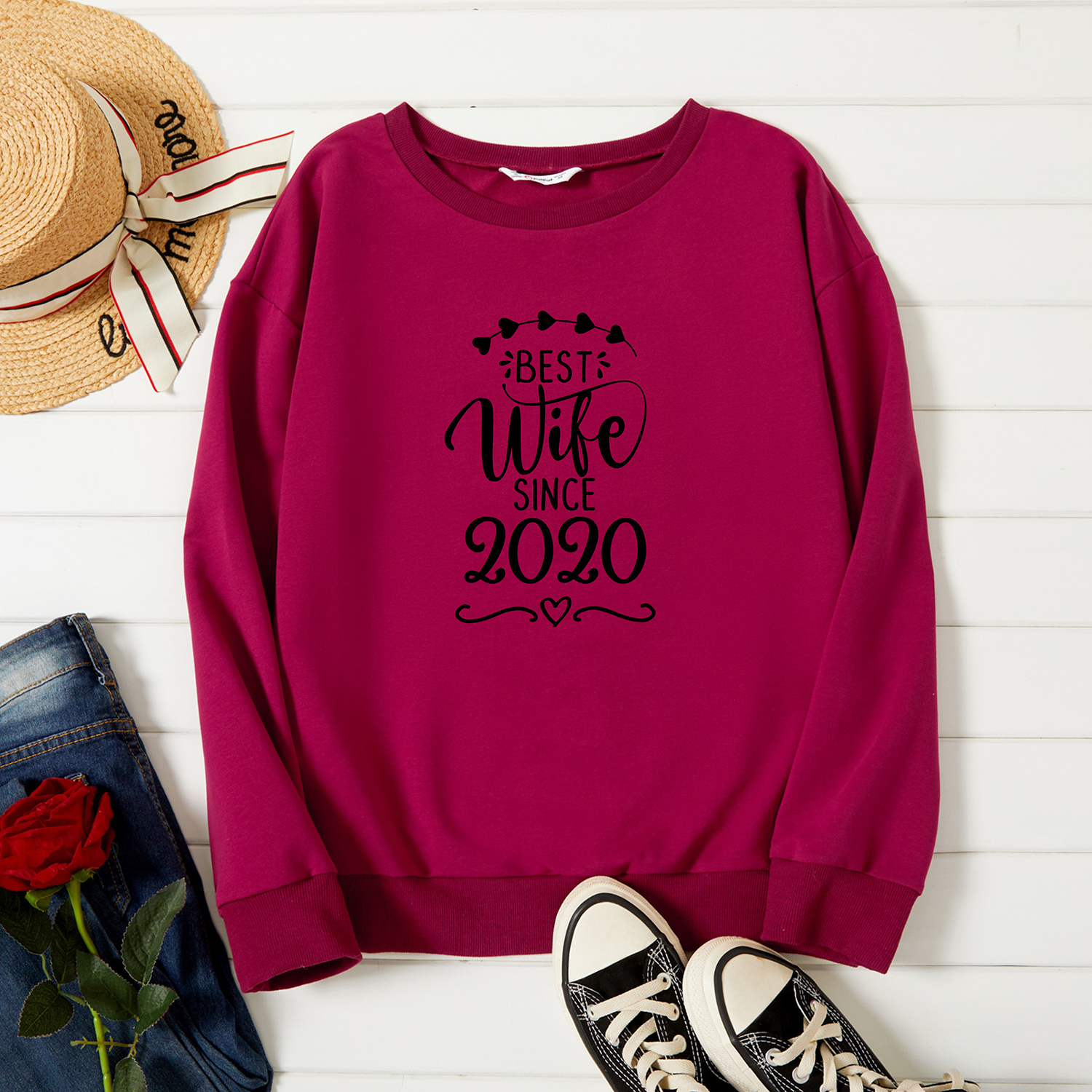 

Graphic Burgundy Long-sleeve Pullover For Women