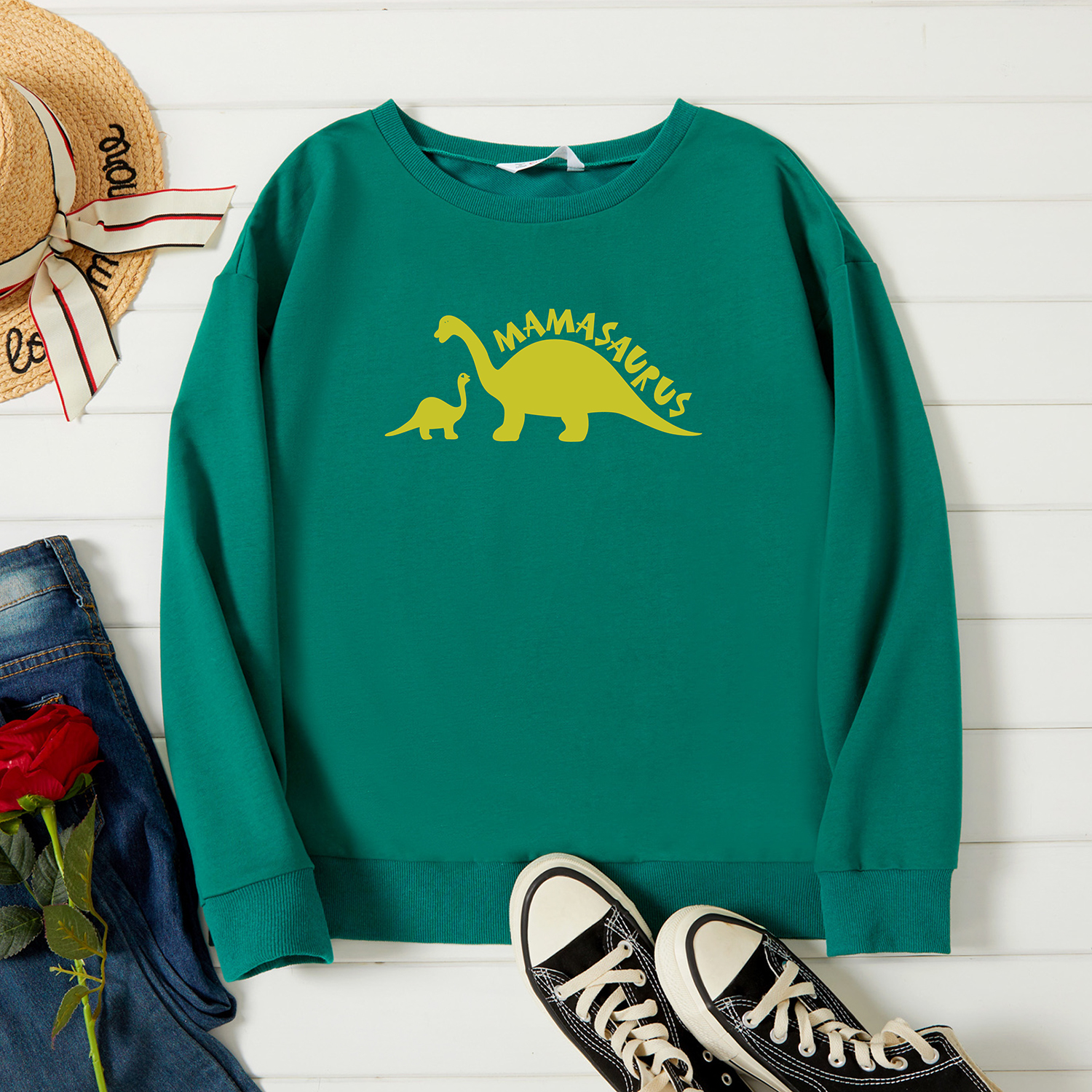 

Graphic Green Long-sleeve Pullover For Women