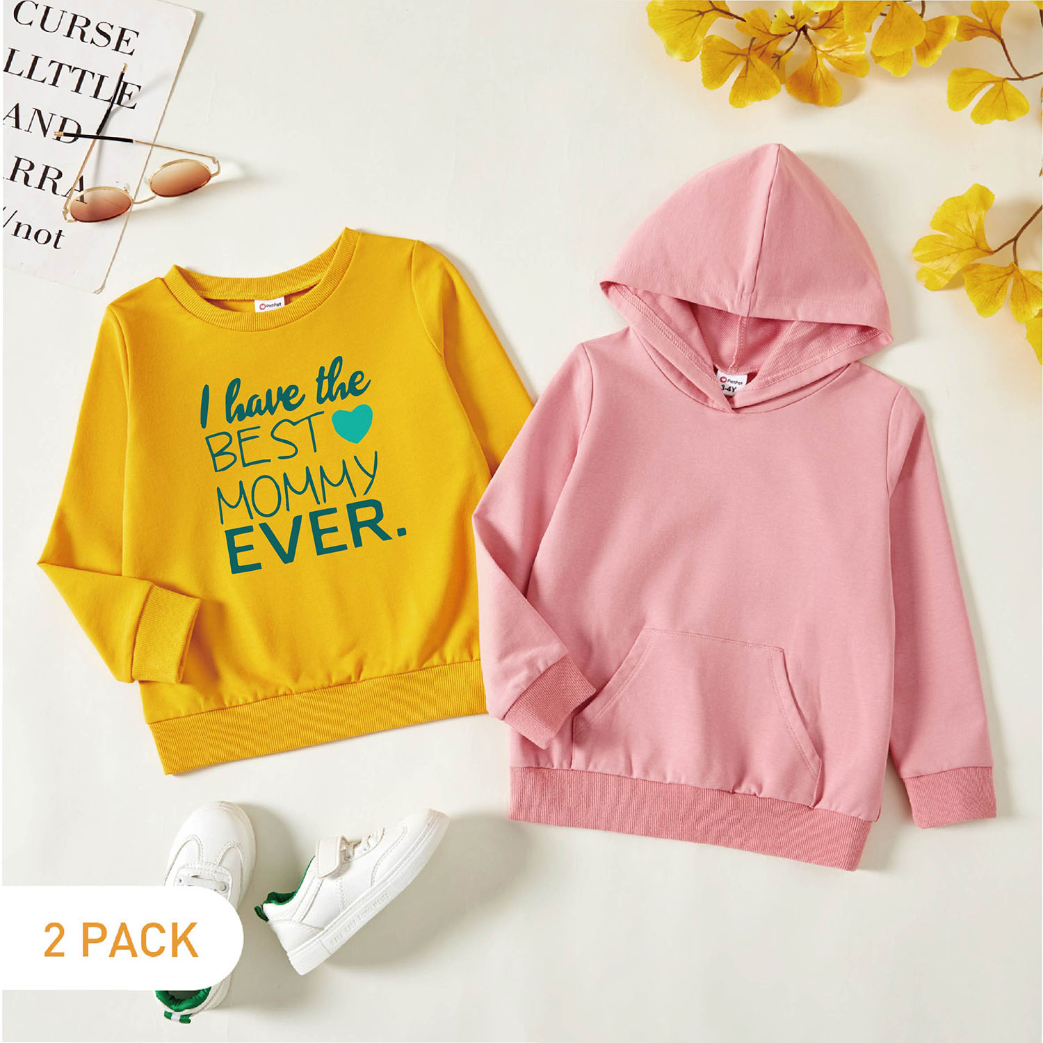 

2-Pack Toddler Graphic Letter and Heart Print Long-sleeve Pullover