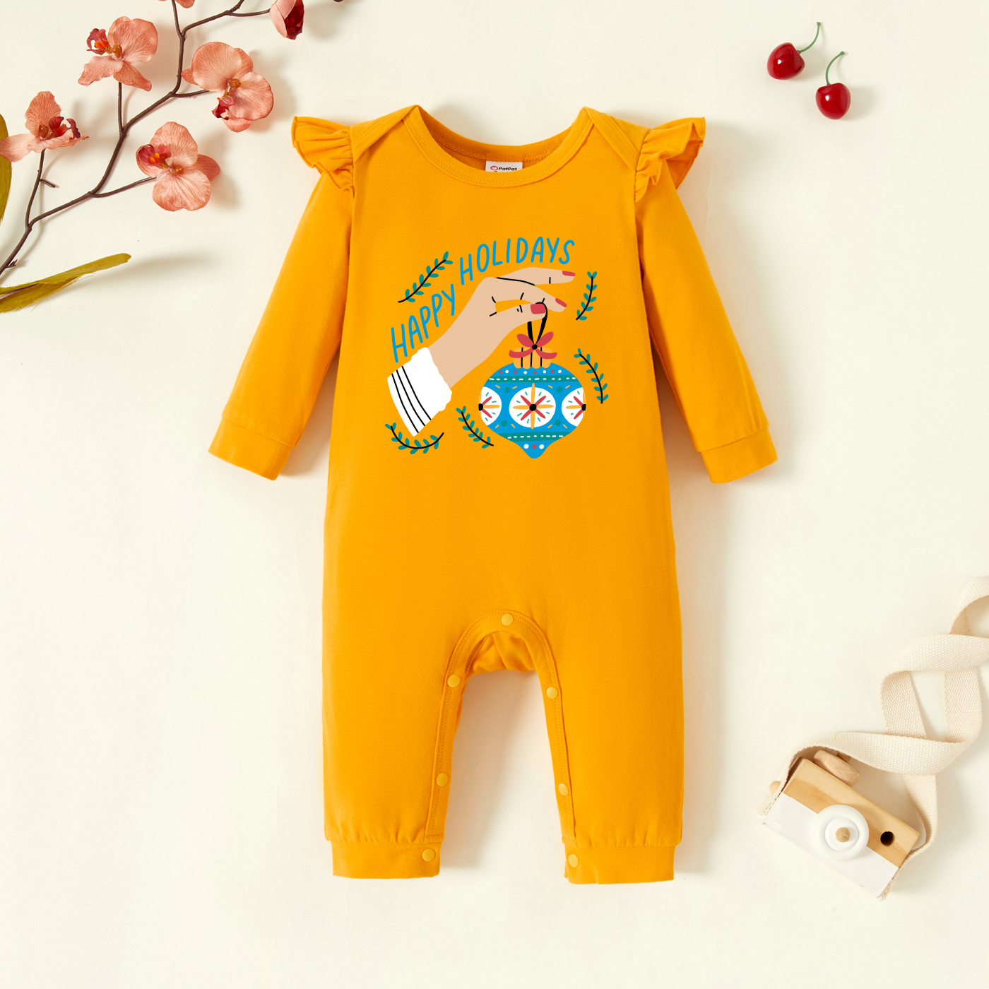 

Baby Graphic Flutter-sleeve Ginger Long-sleeve Jumpsuit