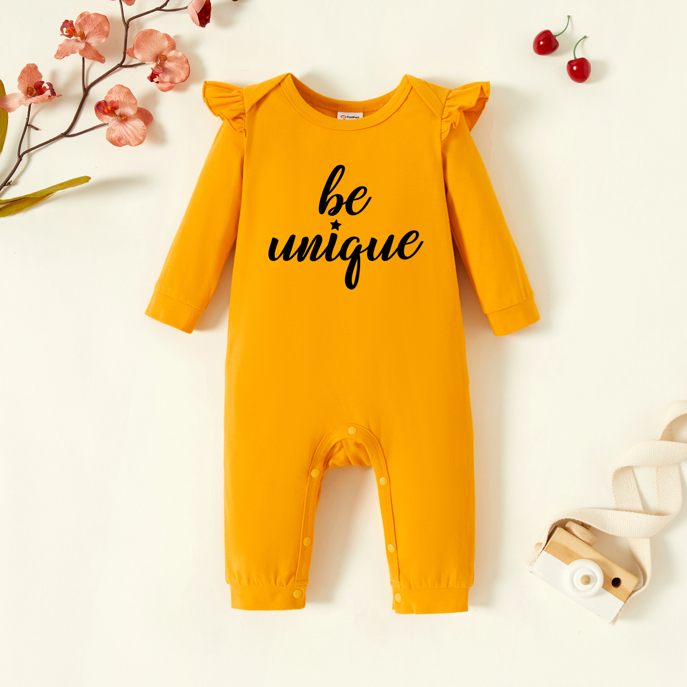 

Baby Graphic Flutter-sleeve Ginger Long-sleeve Jumpsuit