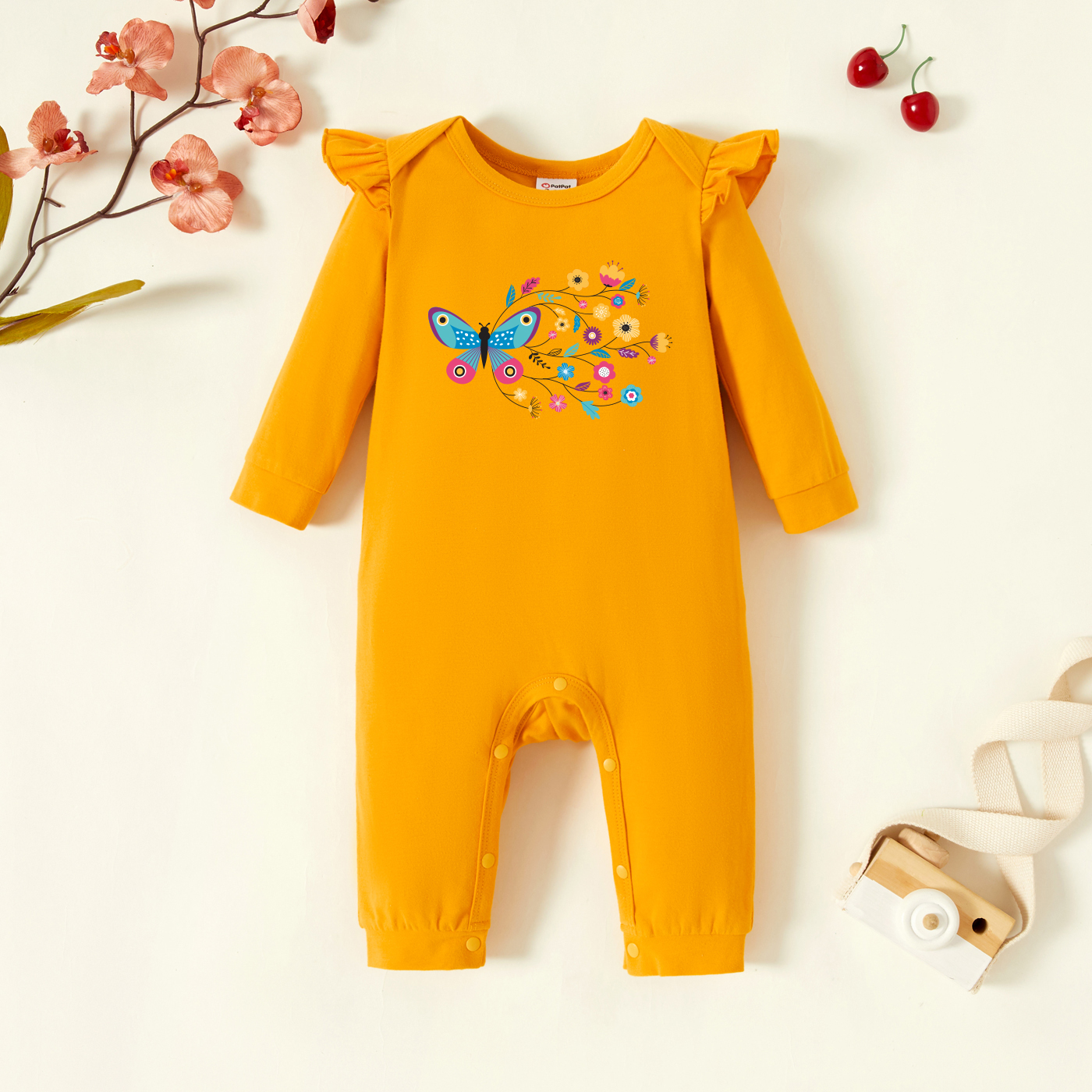 

Baby Graphic Flutter-sleeve Ginger Long-sleeve Jumpsuit