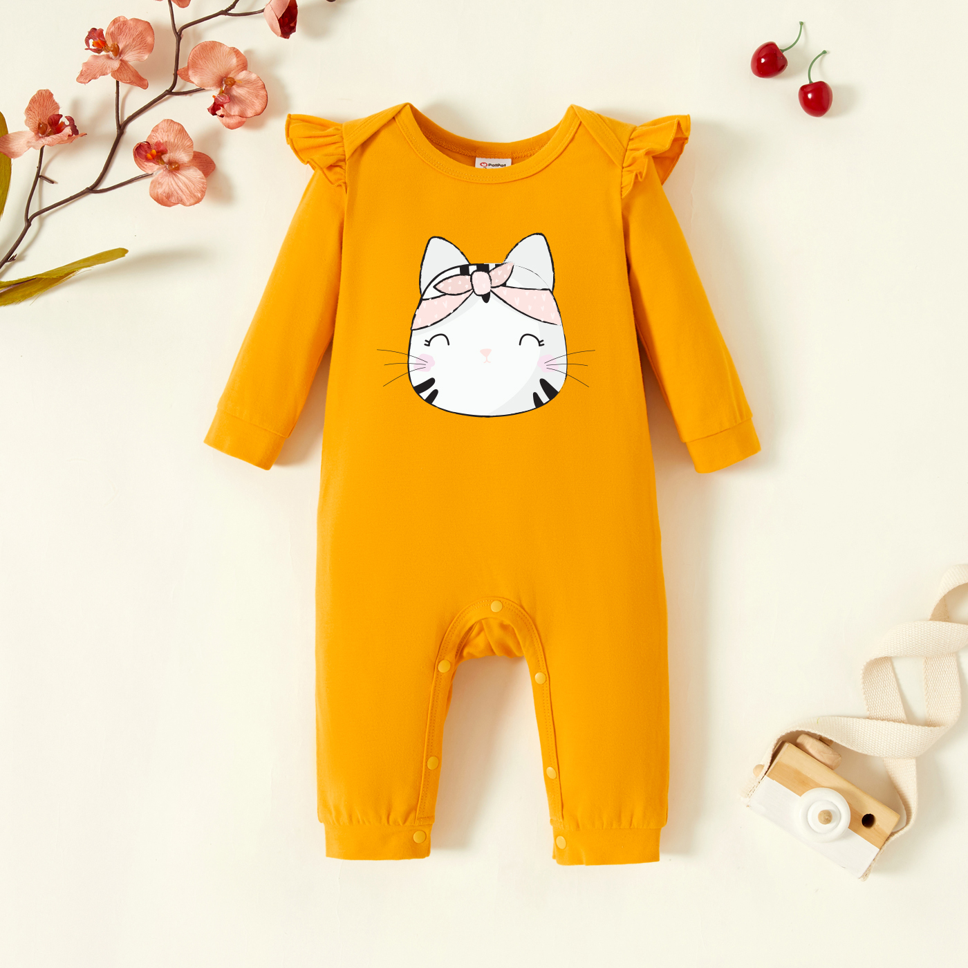

Baby Graphic Flutter-sleeve Ginger Long-sleeve Jumpsuit
