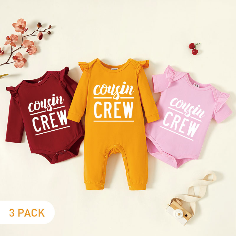

3-Pack Baby Graphic Flutter-sleeve Romper and Jumpsuit Set