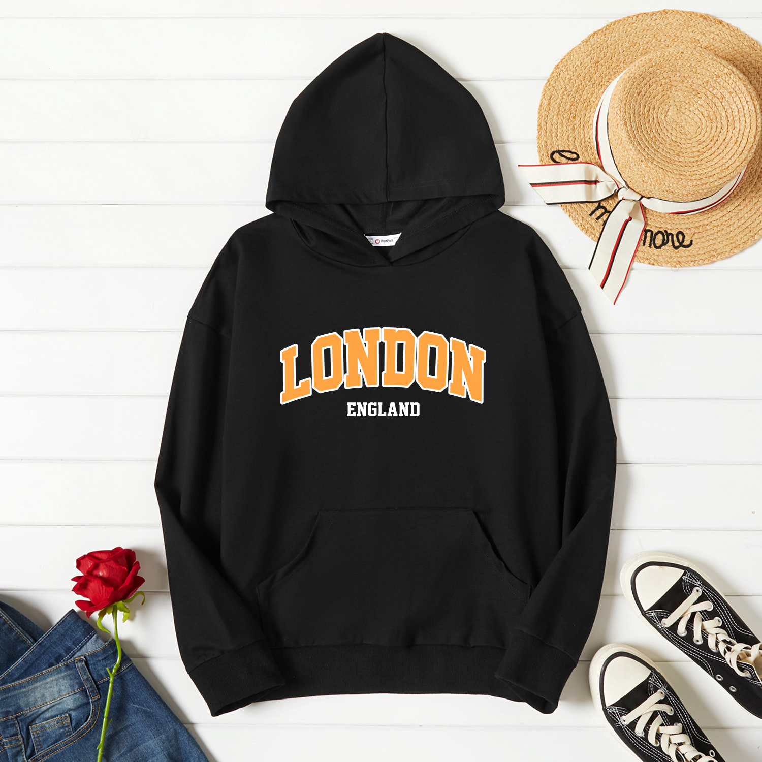 

Women Graphic Letter Print Long-sleeve Hooded Pullover
