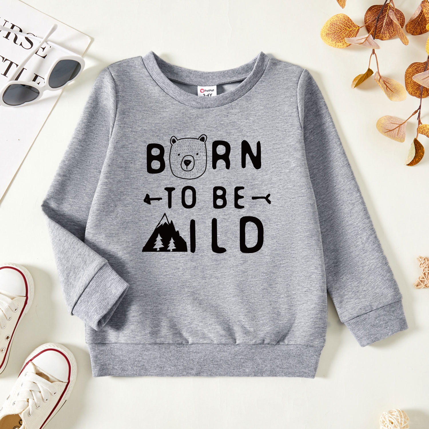 

Toddler Graphic Bear and Letter Print Long-sleeve Pullover