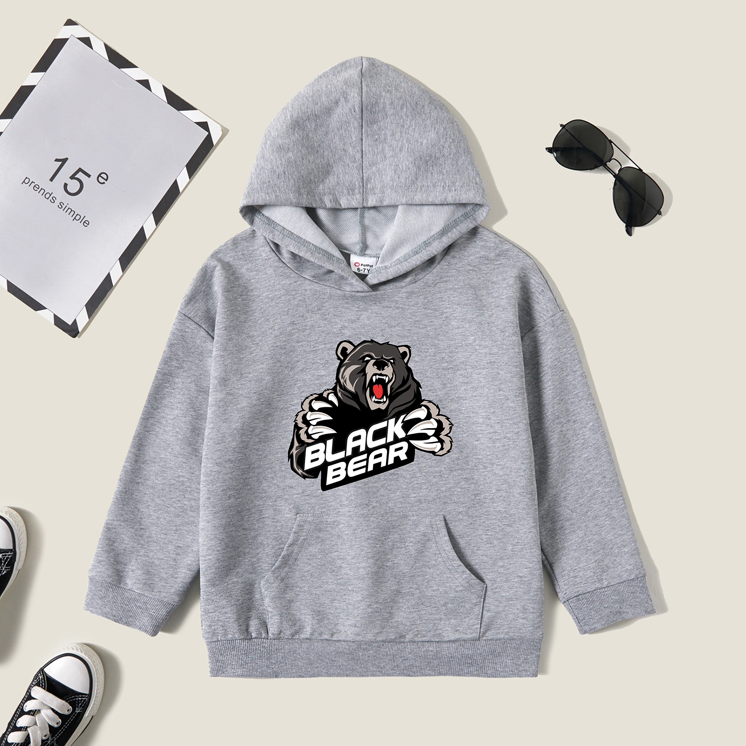 

Kids Graphic Light gray Long-sleeve Hooded Pullover