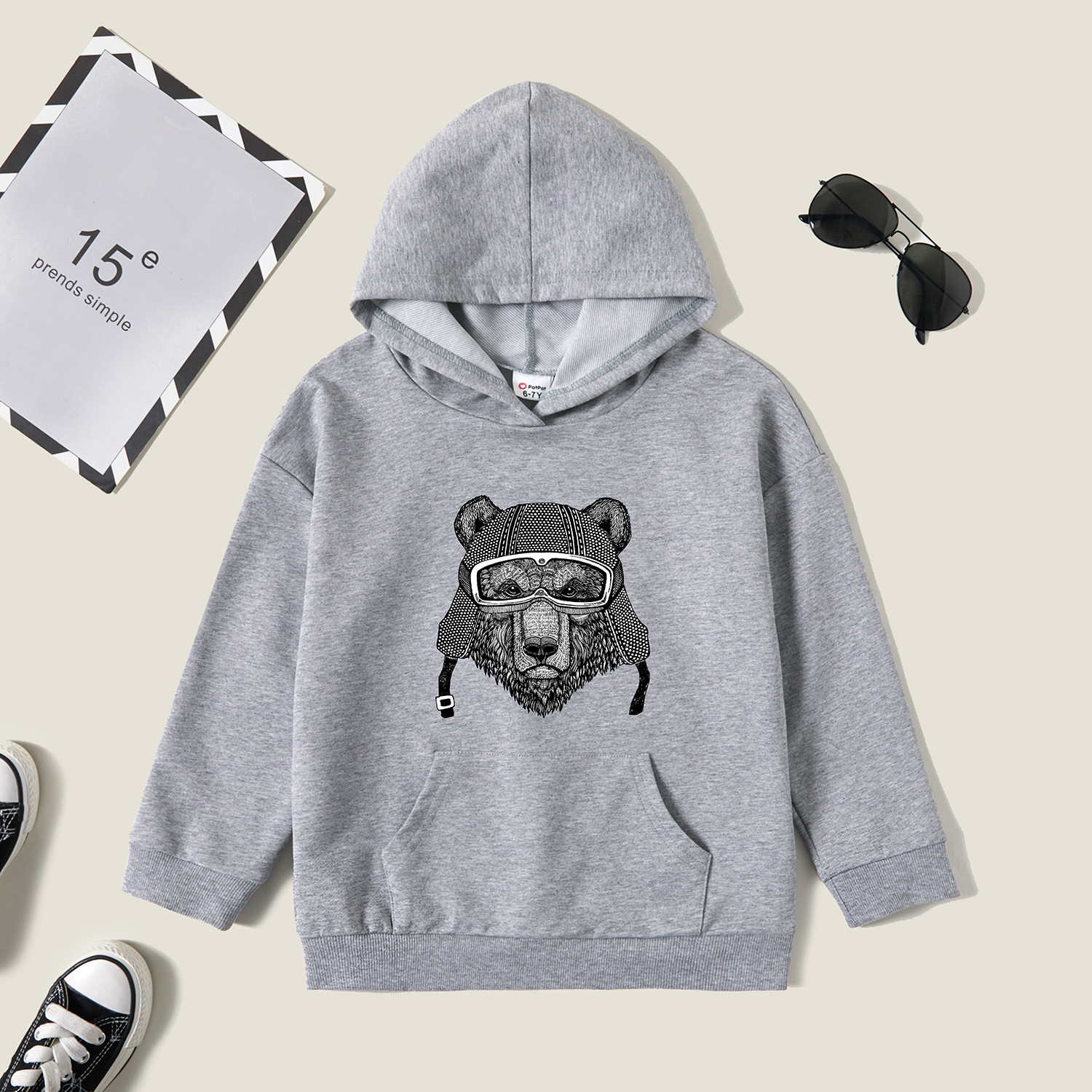 

Kids Graphic Light gray Long-sleeve Hooded Pullover