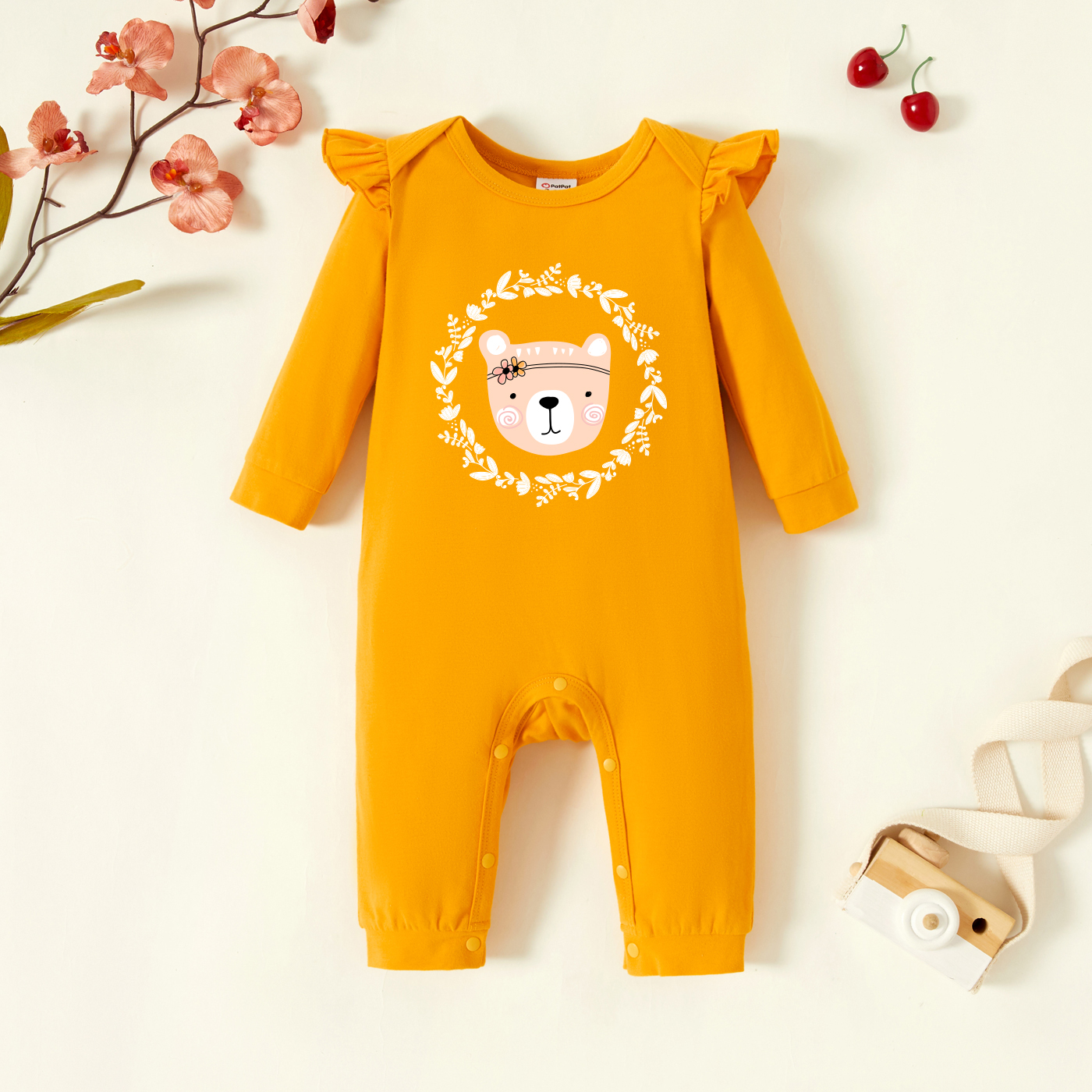 

Baby Graphic Flutter-sleeve Ginger Long-sleeve Jumpsuit