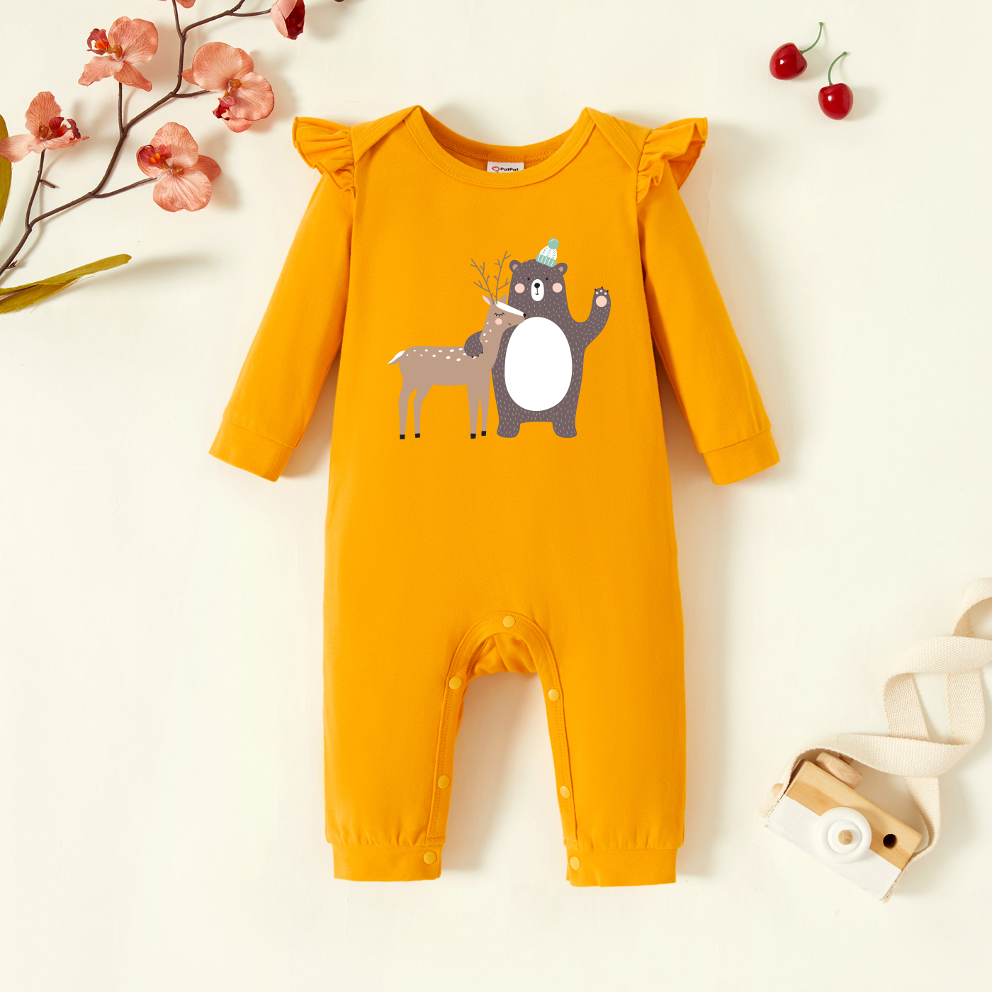 

Baby Graphic Flutter-sleeve Ginger Long-sleeve Jumpsuit