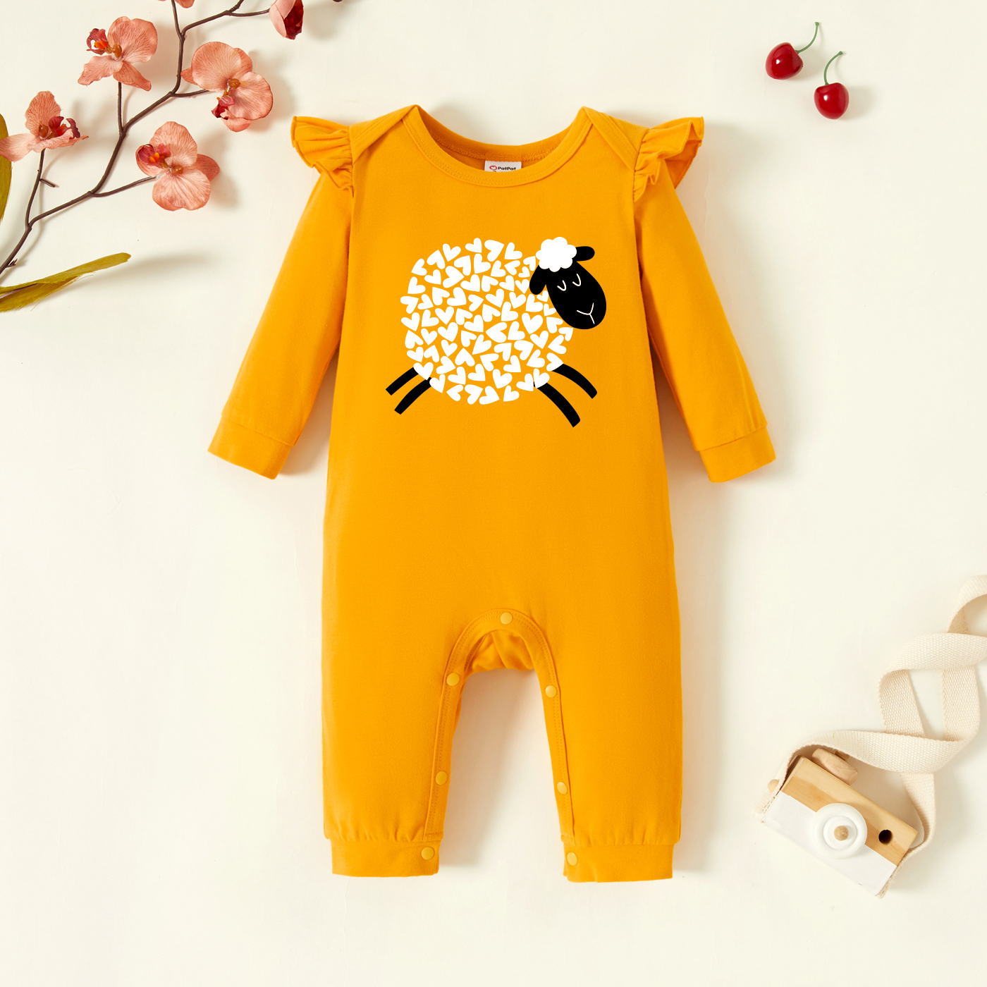 

Baby Graphic Flutter-sleeve Ginger Long-sleeve Jumpsuit