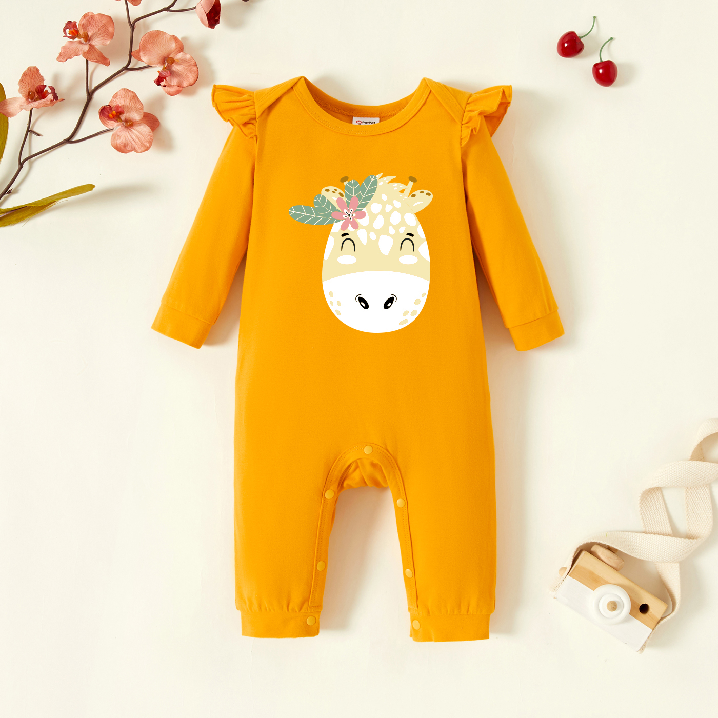 

Baby Graphic Flutter-sleeve Ginger Long-sleeve Jumpsuit