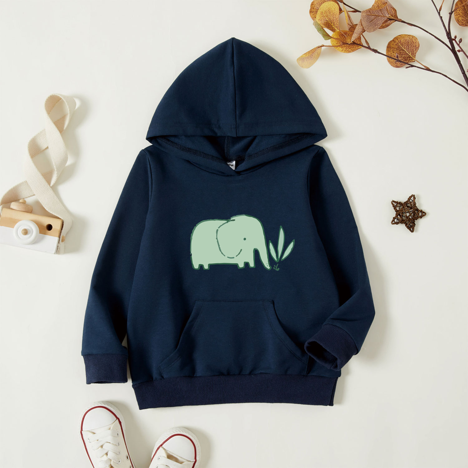 

Toddler Graphic Elephant Print Long-sleeve Hooded Pullover