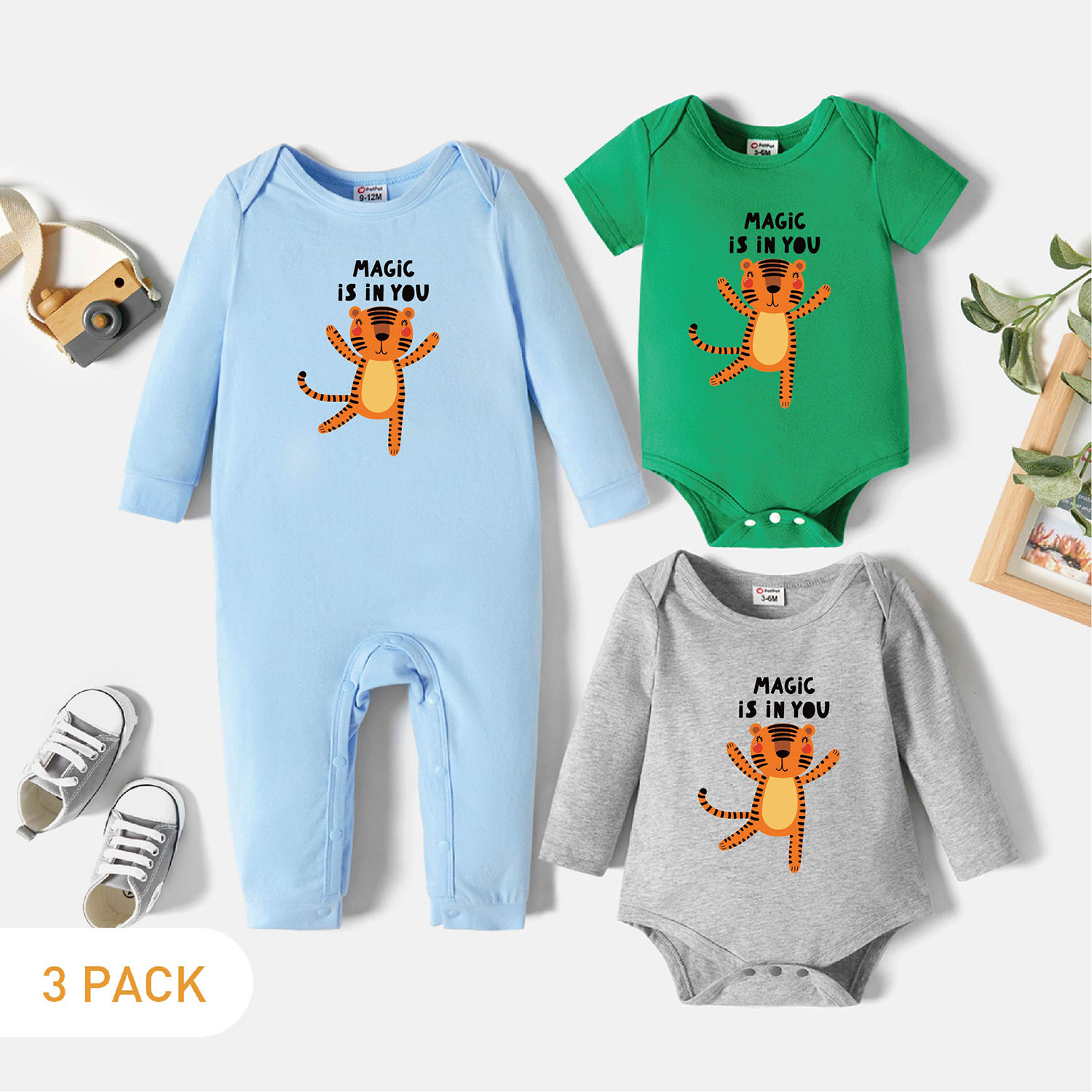 

3-Pack Baby Graphic Romper and Jumpsuit Set