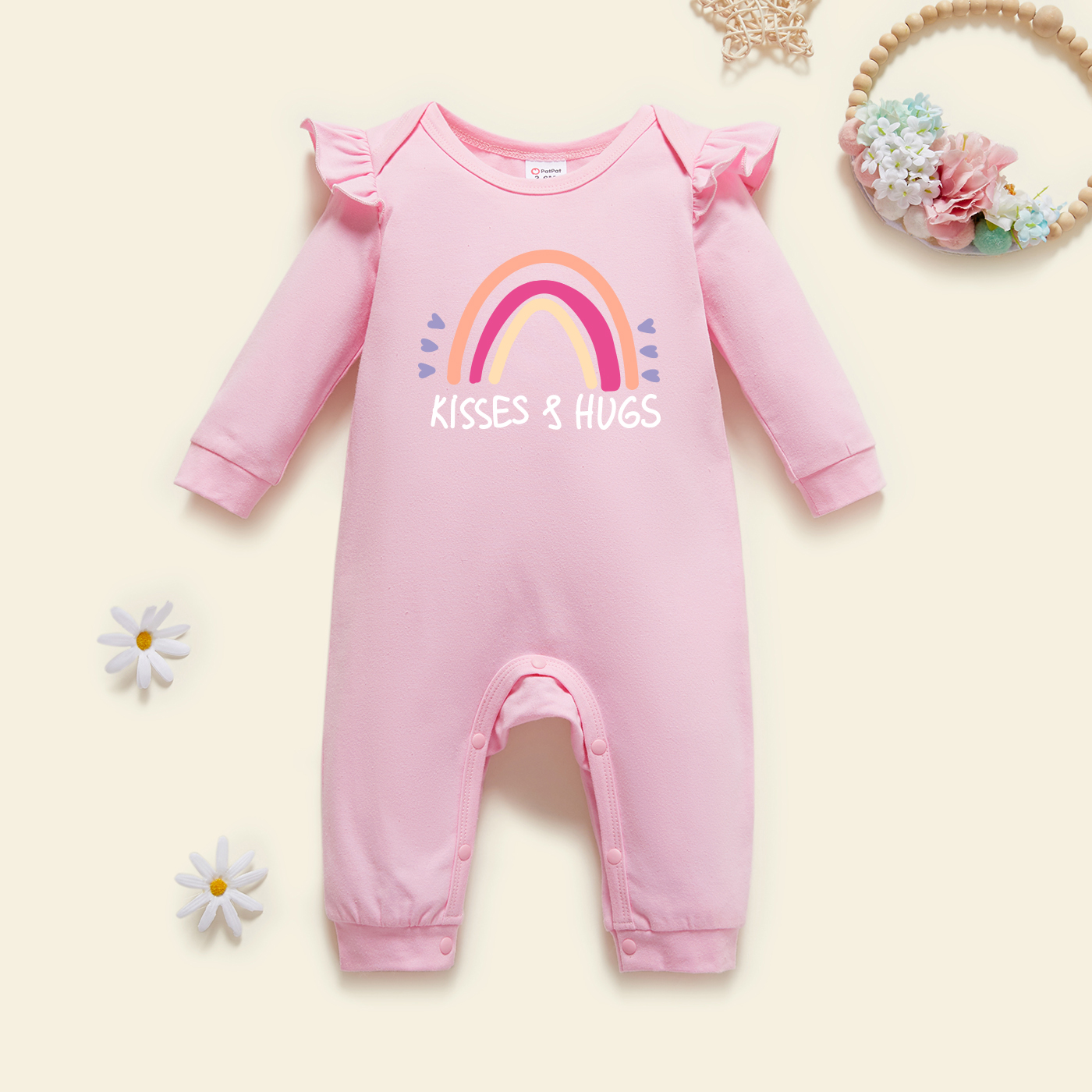 

Baby Graphic Flutter-sleeve Light pink Long-sleeve Jumpsuit