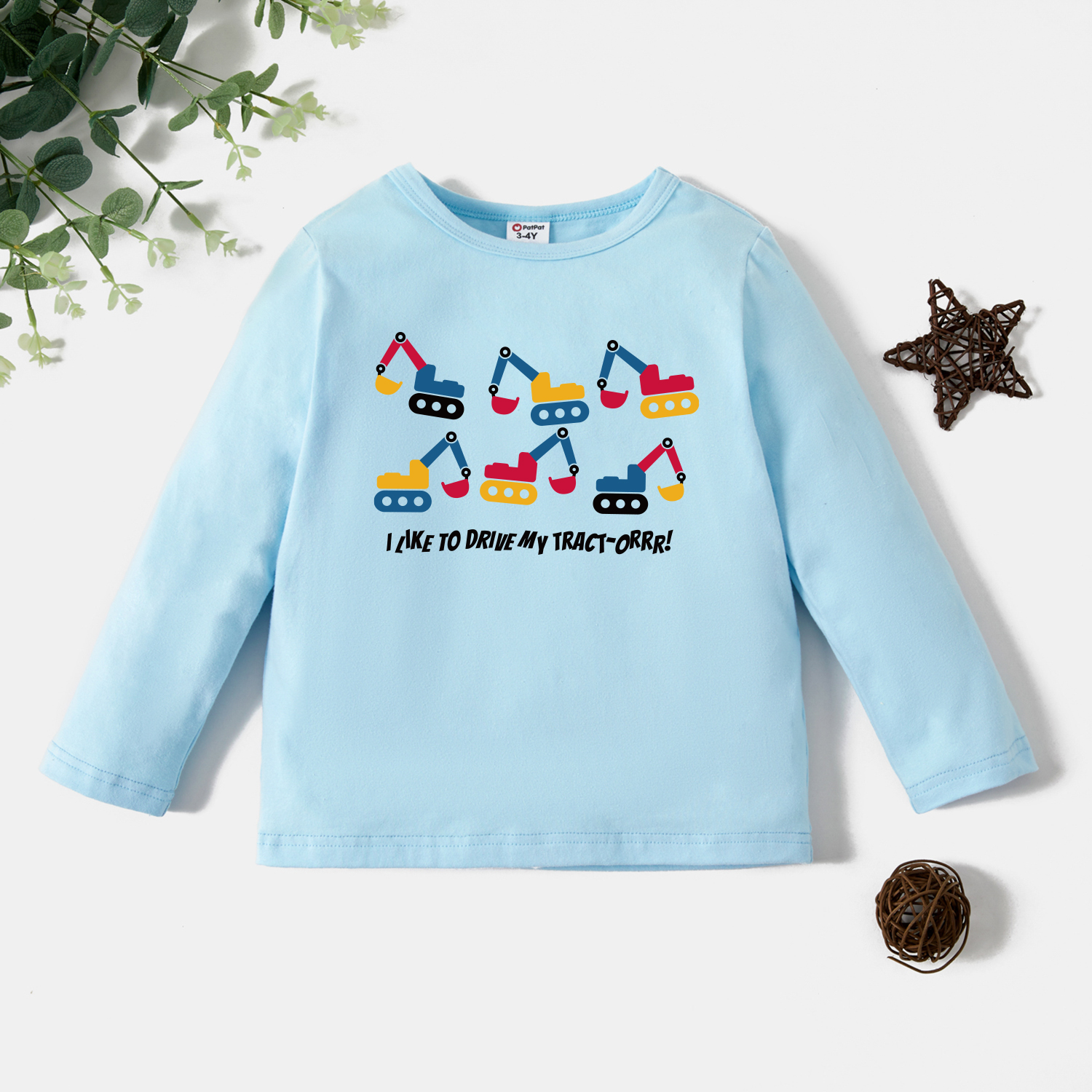 

Toddler Boy Graphic Excavator and Letter Print Long-sleeve Tee