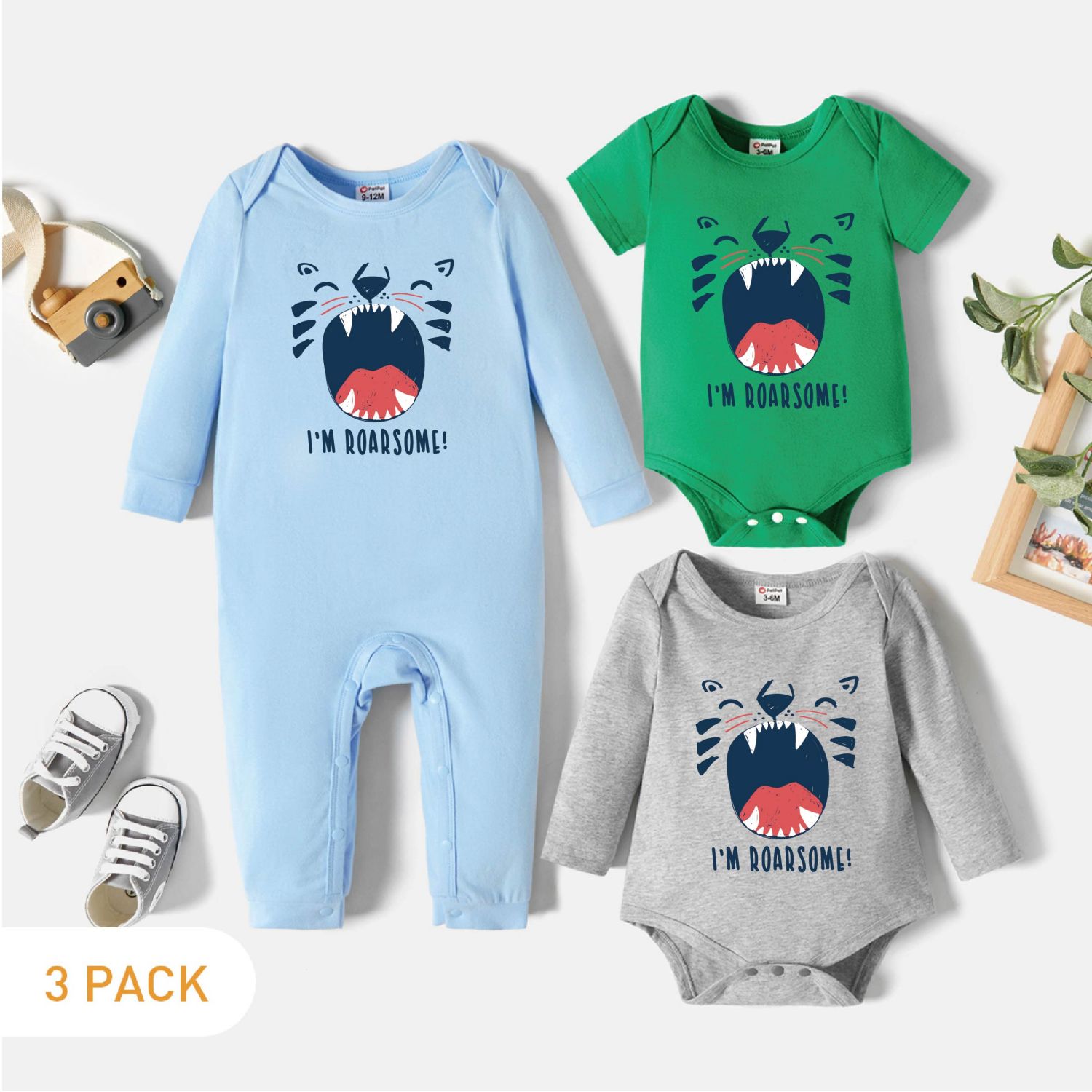 

3-Pack Baby Graphic Romper and Jumpsuit Set