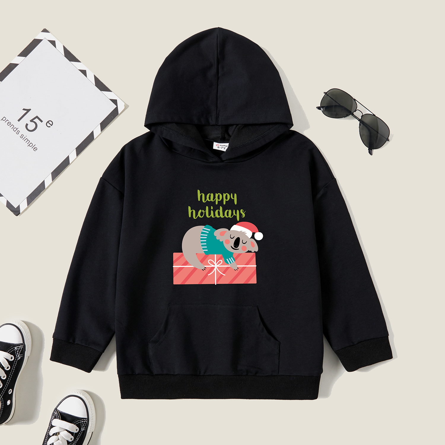 

Kids Graphic Black Long-sleeve Hooded Pullover