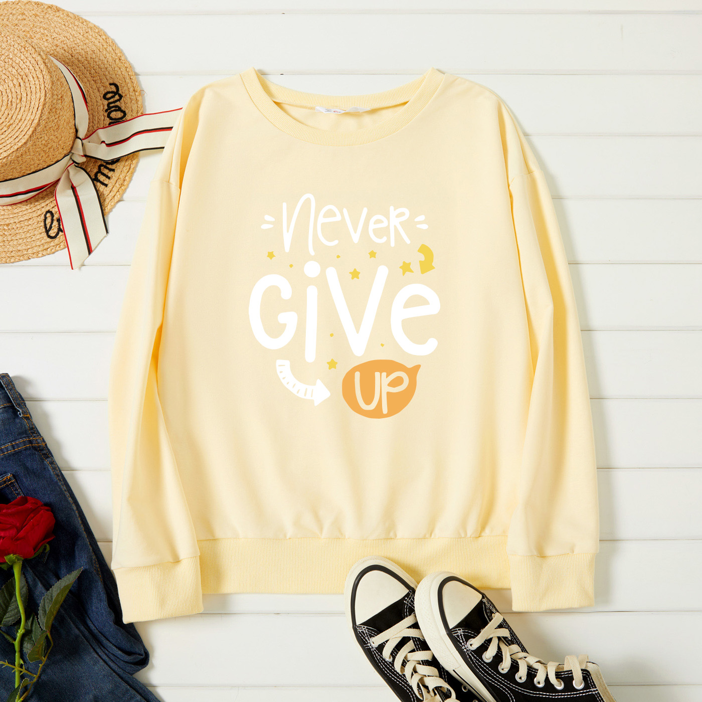 

Graphic Beige Long-sleeve Pullover For Women