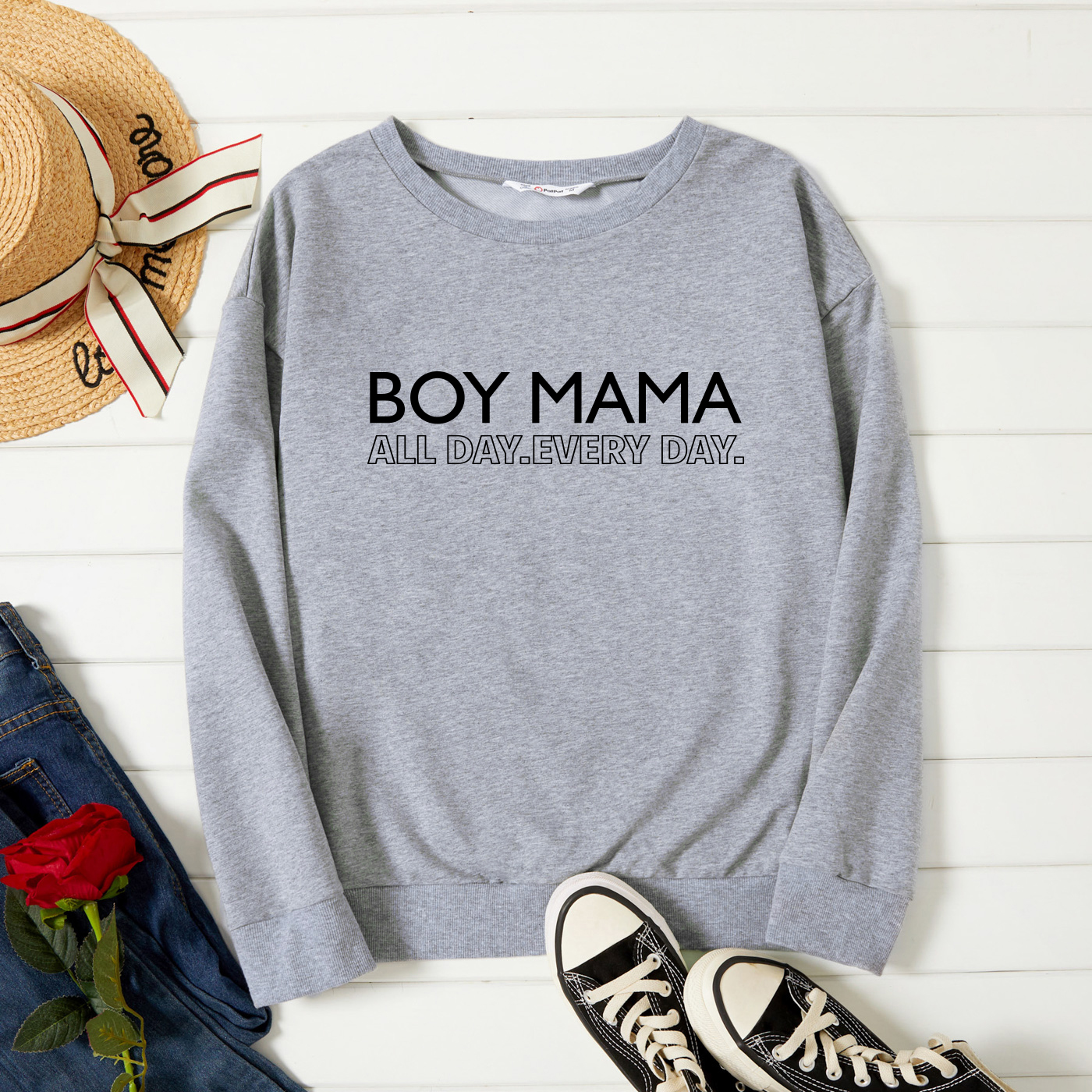 

Women Graphic Letter Print Round-collar Long-sleeve Pullover