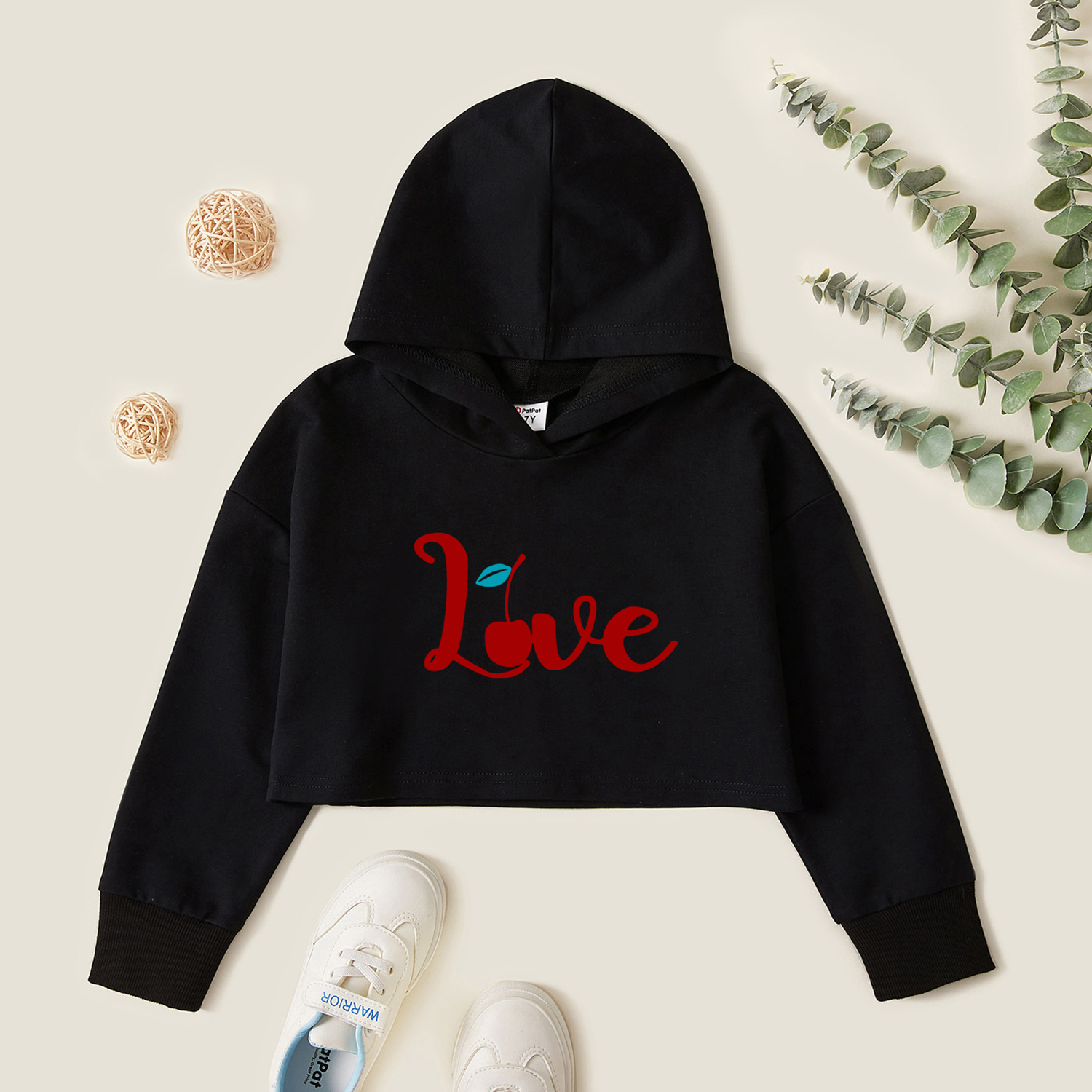 

Kids Graphic Black Long-sleeve Hooded Pullover