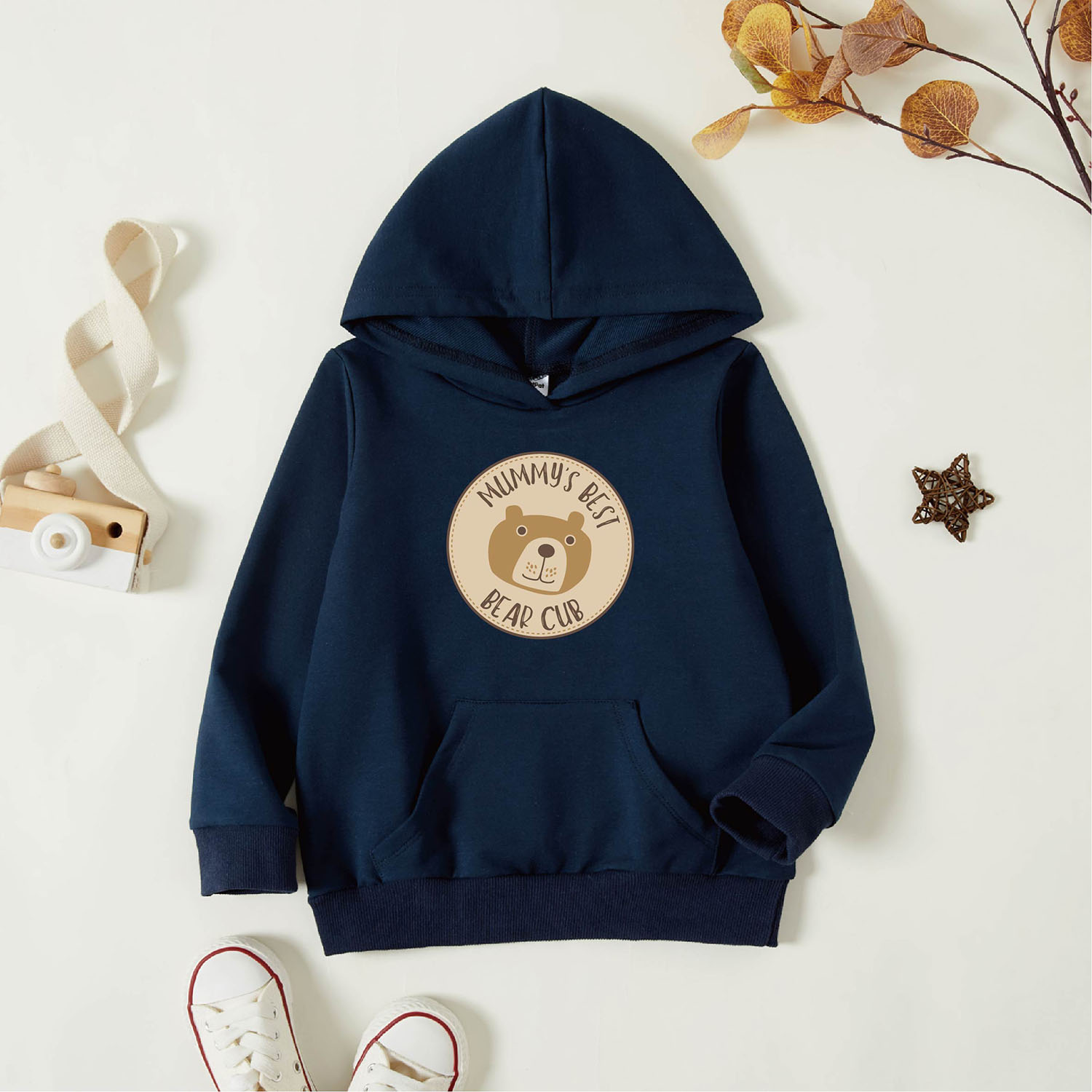 

Toddler Graphic Bear and Letter Print Long-sleeve Hooded Pullover