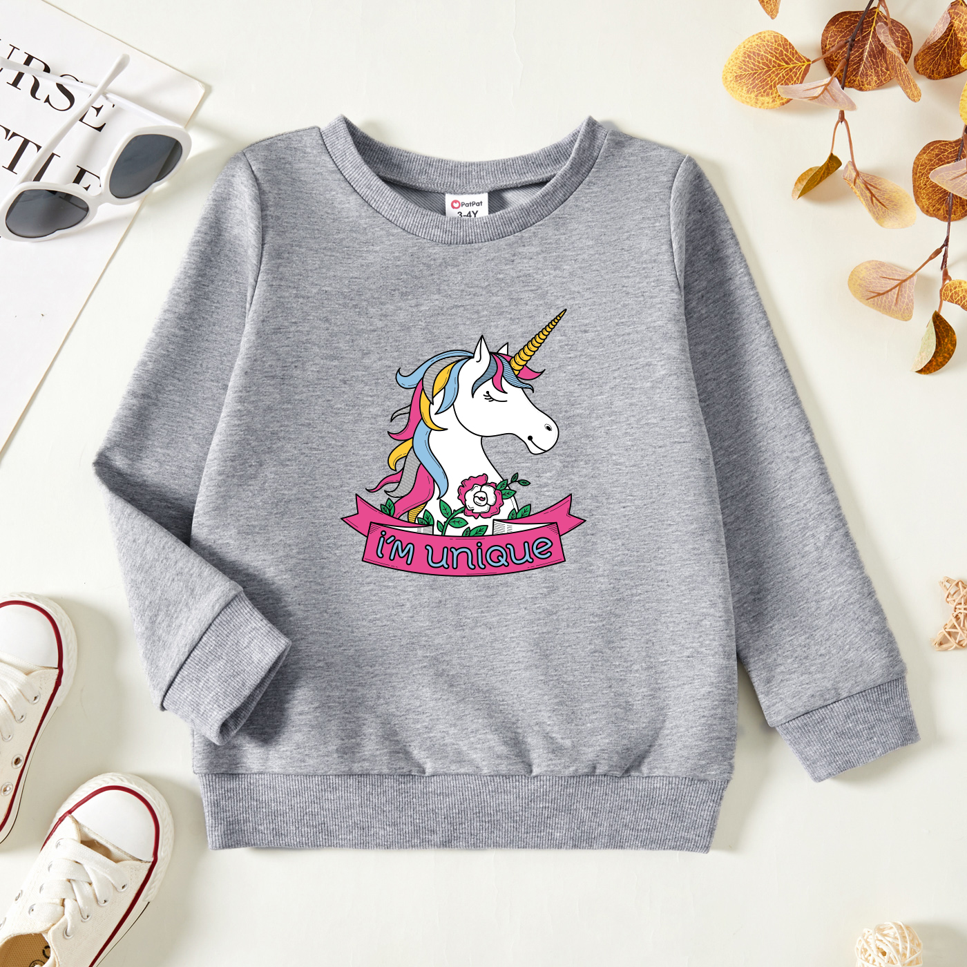 

Toddler Girl Graphic Unicorn and Letter Print Long-sleeve Pullover