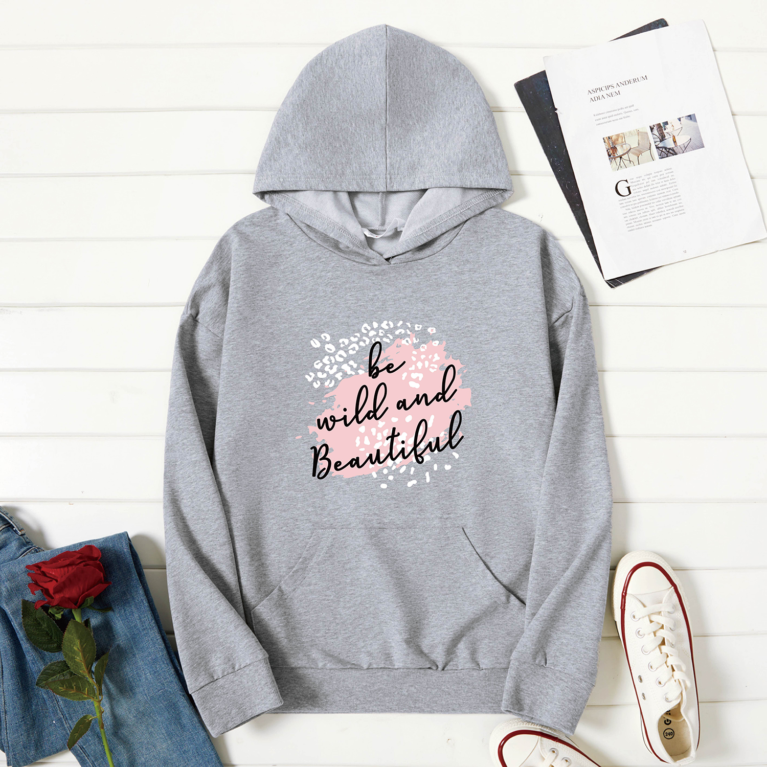 

Women Graphic Letter Print Long-sleeve Hooded Pullover