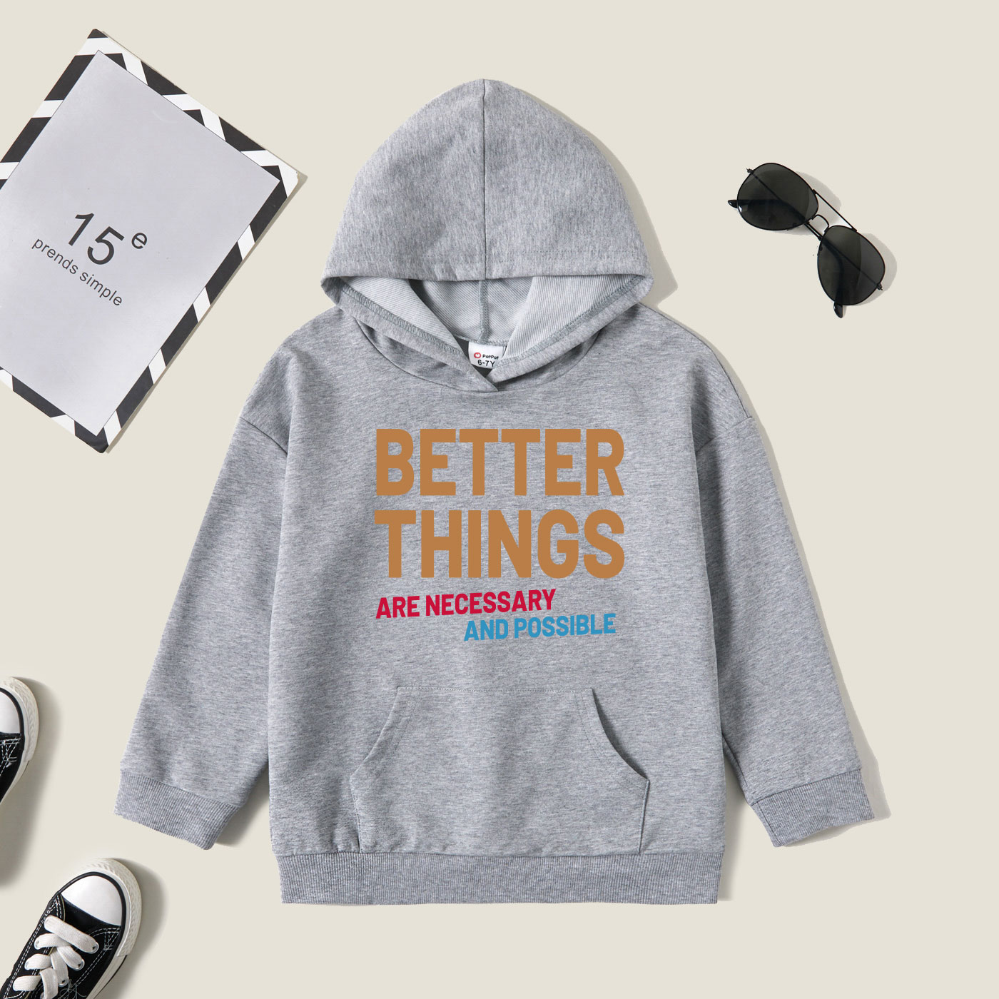 

Kids Graphic Light gray Long-sleeve Hooded Pullover