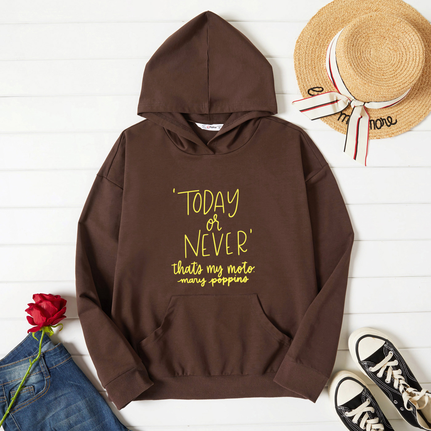 

Graphic Brown Long-sleeve Hooded Pullover For Women