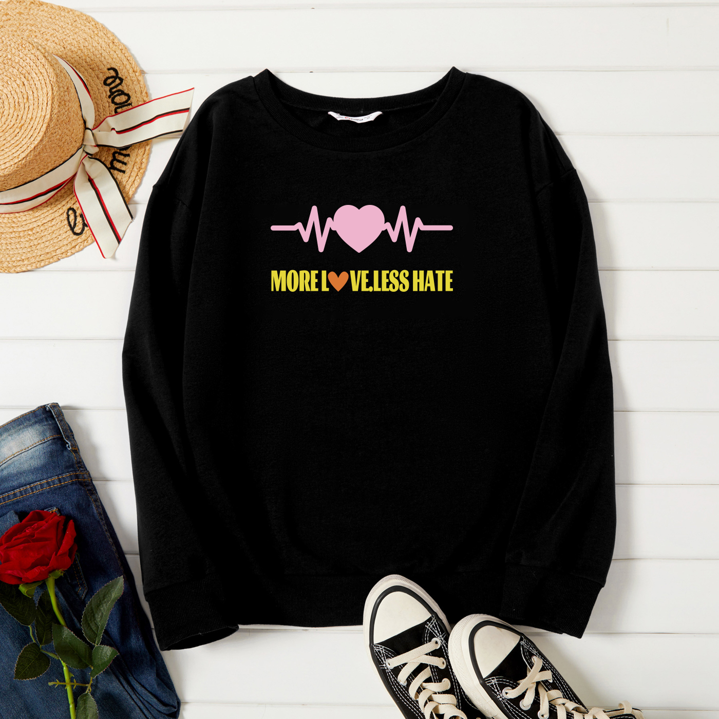

Graphic Black Long-sleeve Pullover For Women