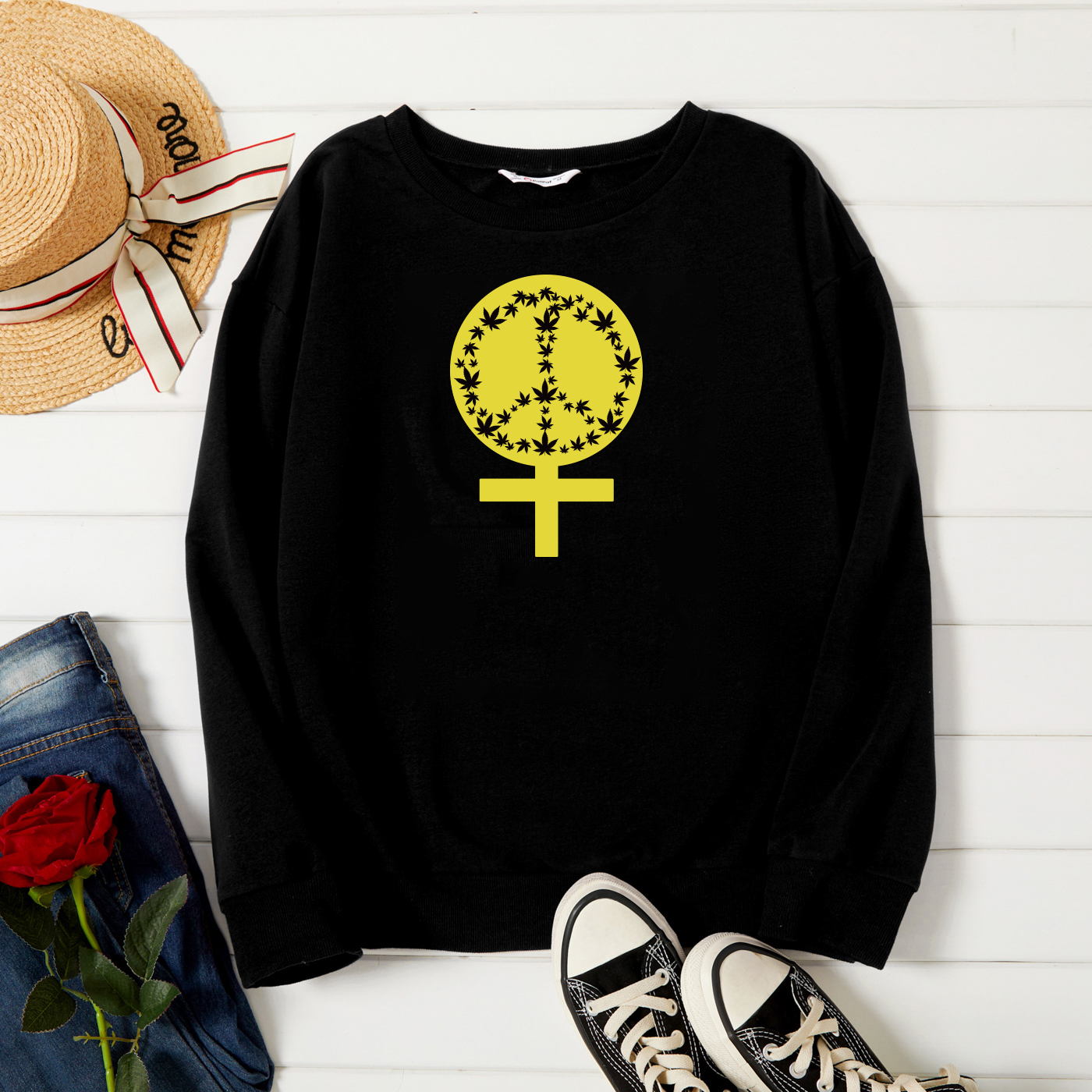 

Graphic Black Long-sleeve Pullover For Women