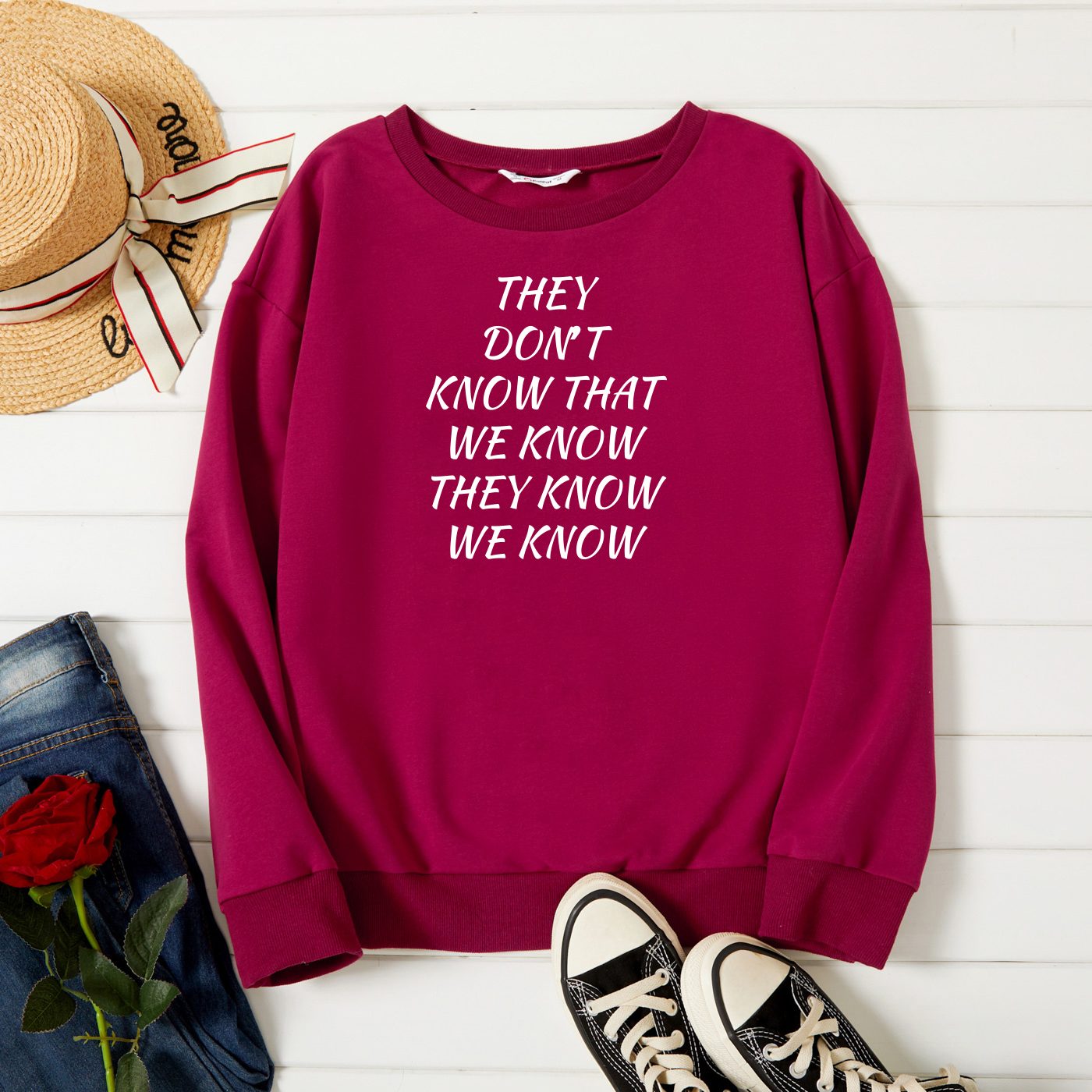 

Graphic Burgundy Long-sleeve Pullover For Women