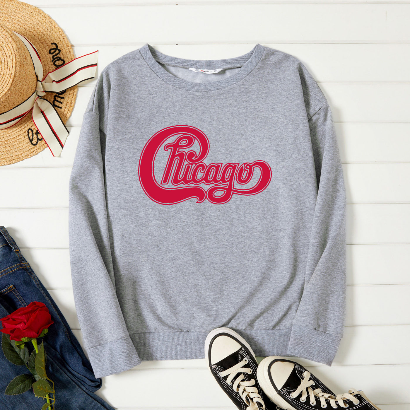 

Graphic Light gray Long-sleeve Pullover For Women