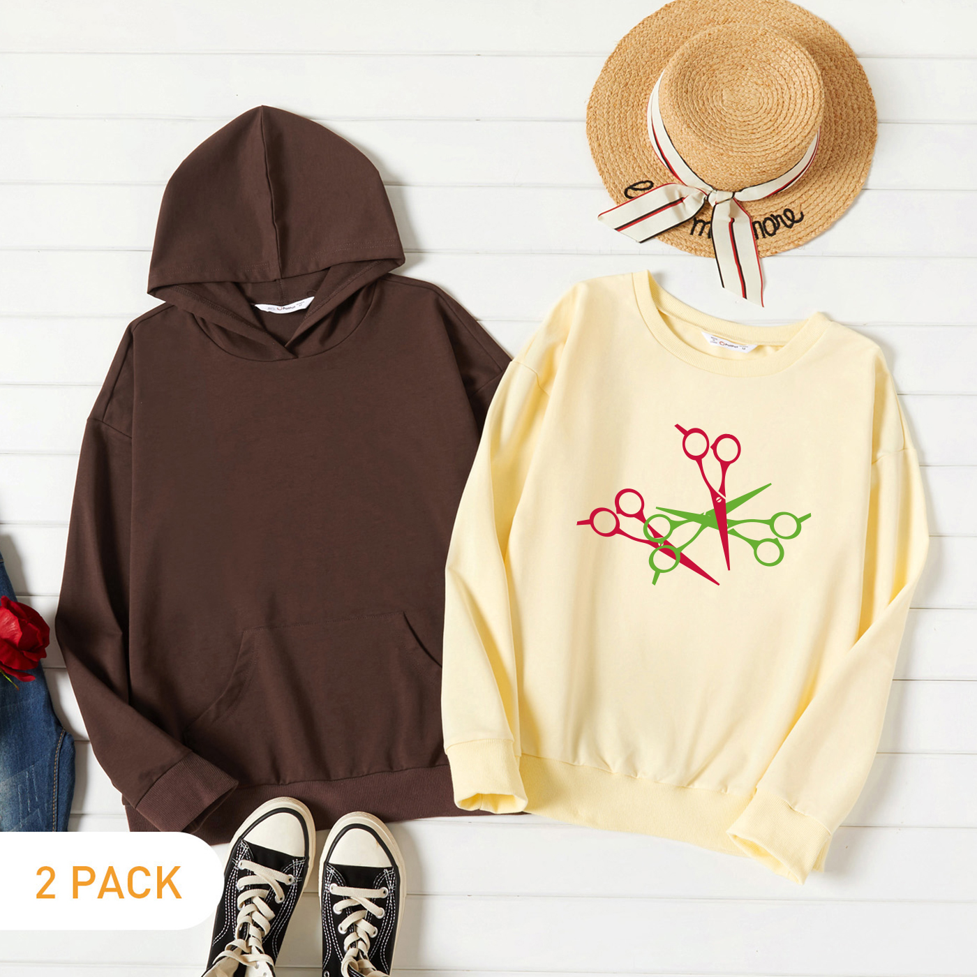 

2-Pack Graphic Long-sleeve Pullover For Women